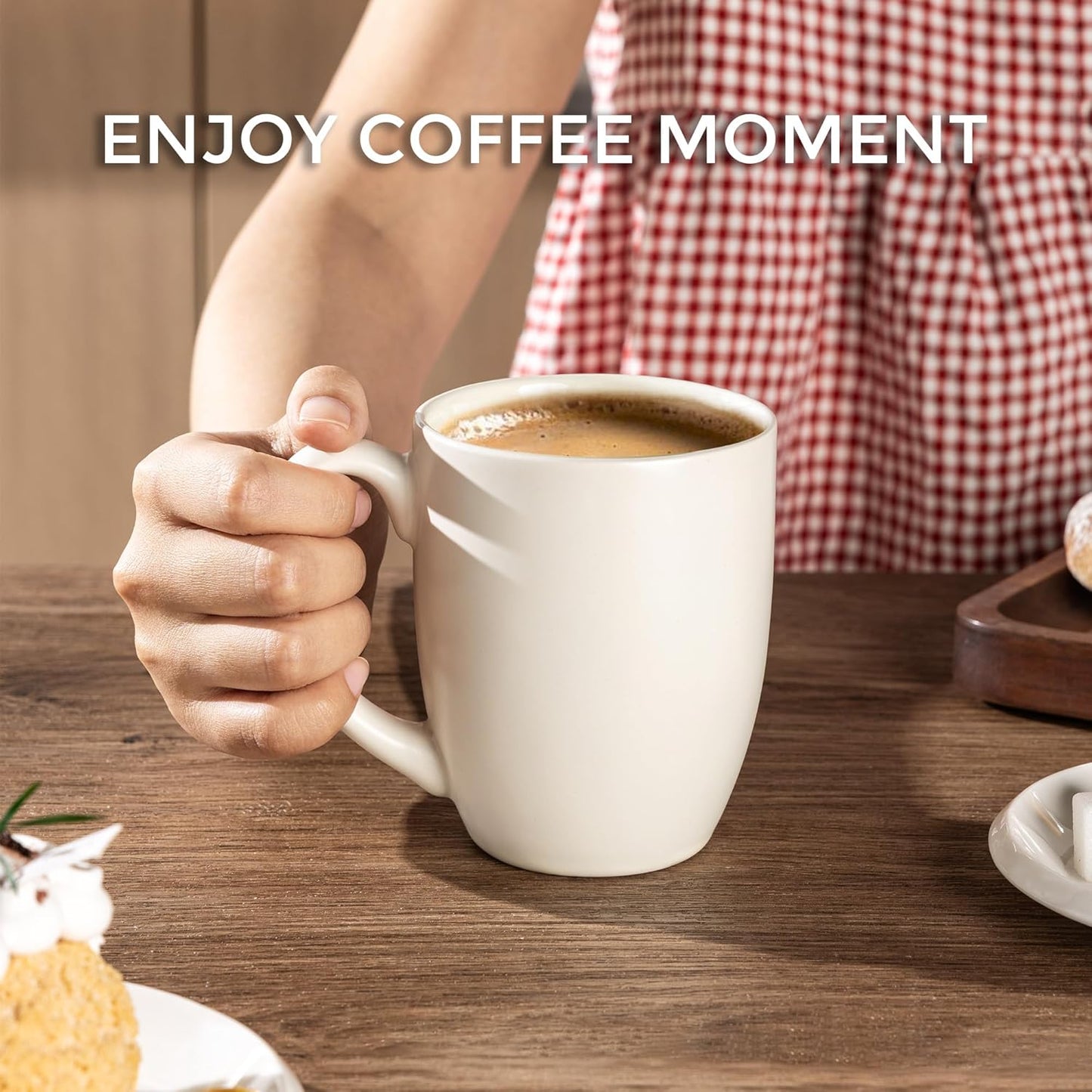 AmorArc 16oz Coffee Mugs Set of 6, Large Ceramic Coffee Mugs for Man, Woman, Dad, Mom, Modern Coffee Mugs with Handle for Tea/Latte/Cappuccino/Cocoa. Dishwasher&Microwave Safe, Light Beige