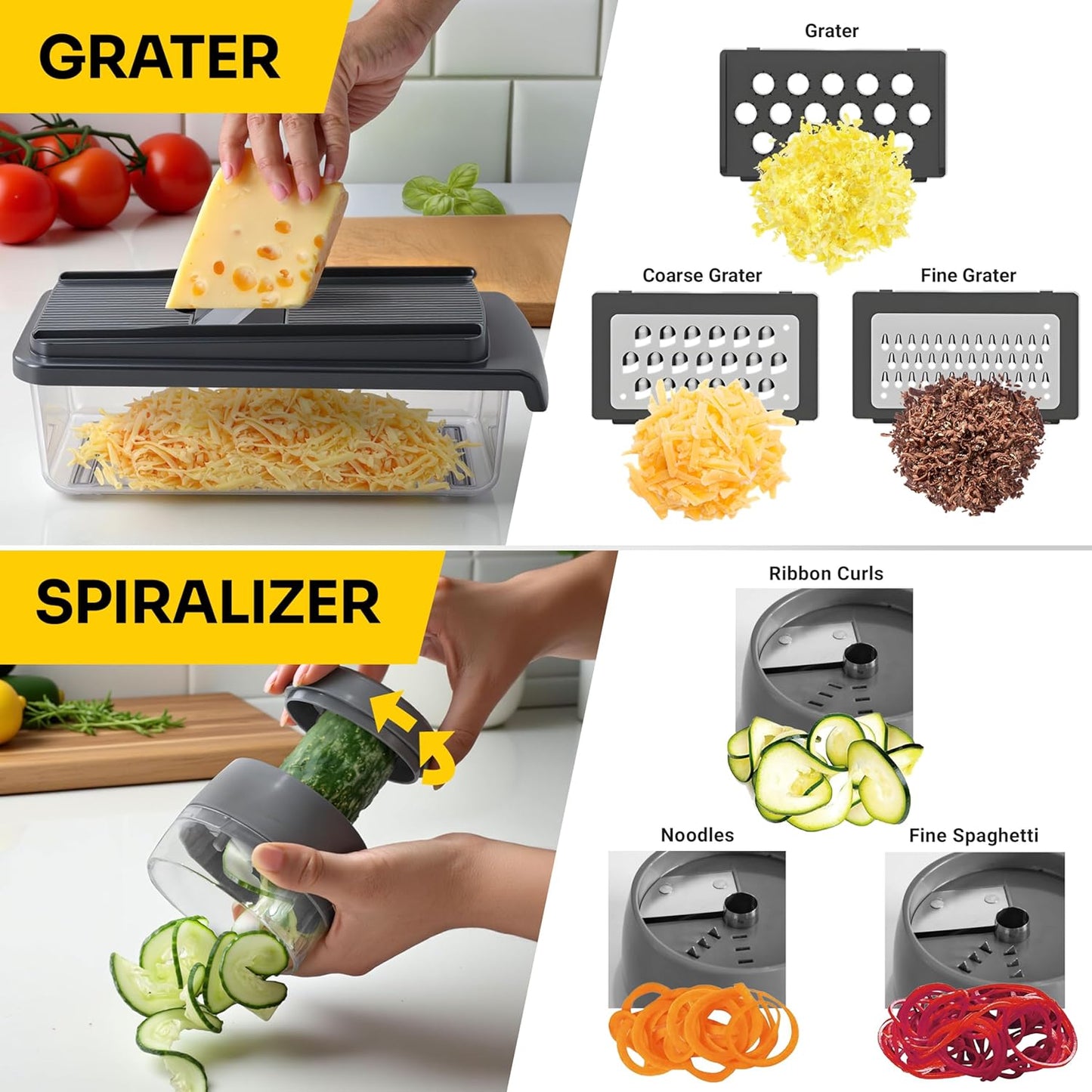 UltraChop All-in-One Vegetable Chopper, Veggie Food Chopper with Container, Spiralizer, Mandoline Slicer Dicer, Onion Mincer, French Fry And Salad Cutter, Home Essentials & Kitchen Gadgets