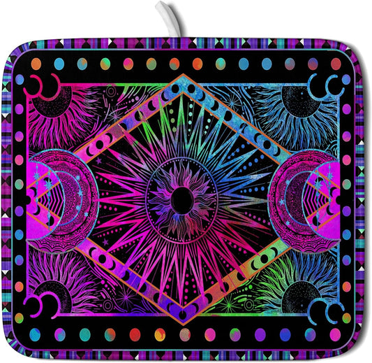 Purple Absorbent Dish Drying Mat Sun and Moon Microfiber Drying Pad for Kitchen Counter Decor Small