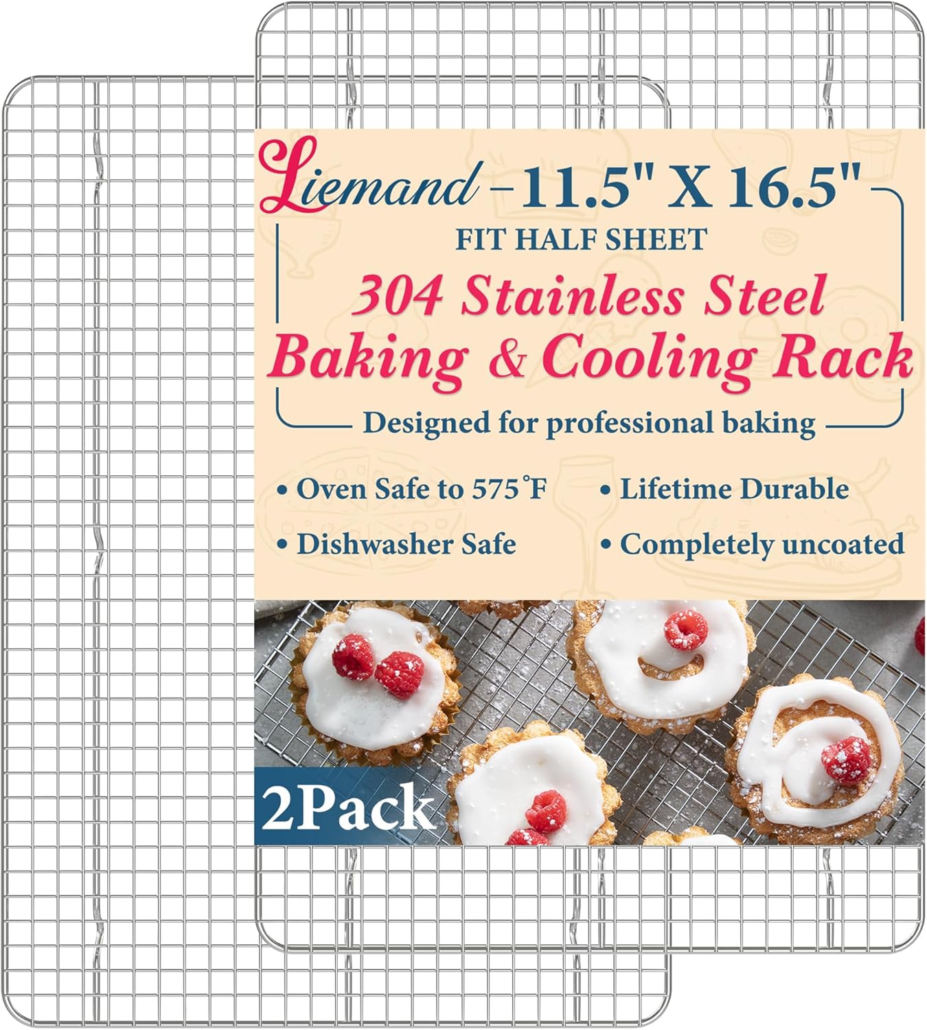 Cooling Racks for Cooking and Baking-11.5"x16.5" Oven Safe Premium Stainless Steel Heavy Duty Baking Rack Tight-Wire, Fits Half Sheet Pan for Roasting & Grilling & Cooking-Set of 2