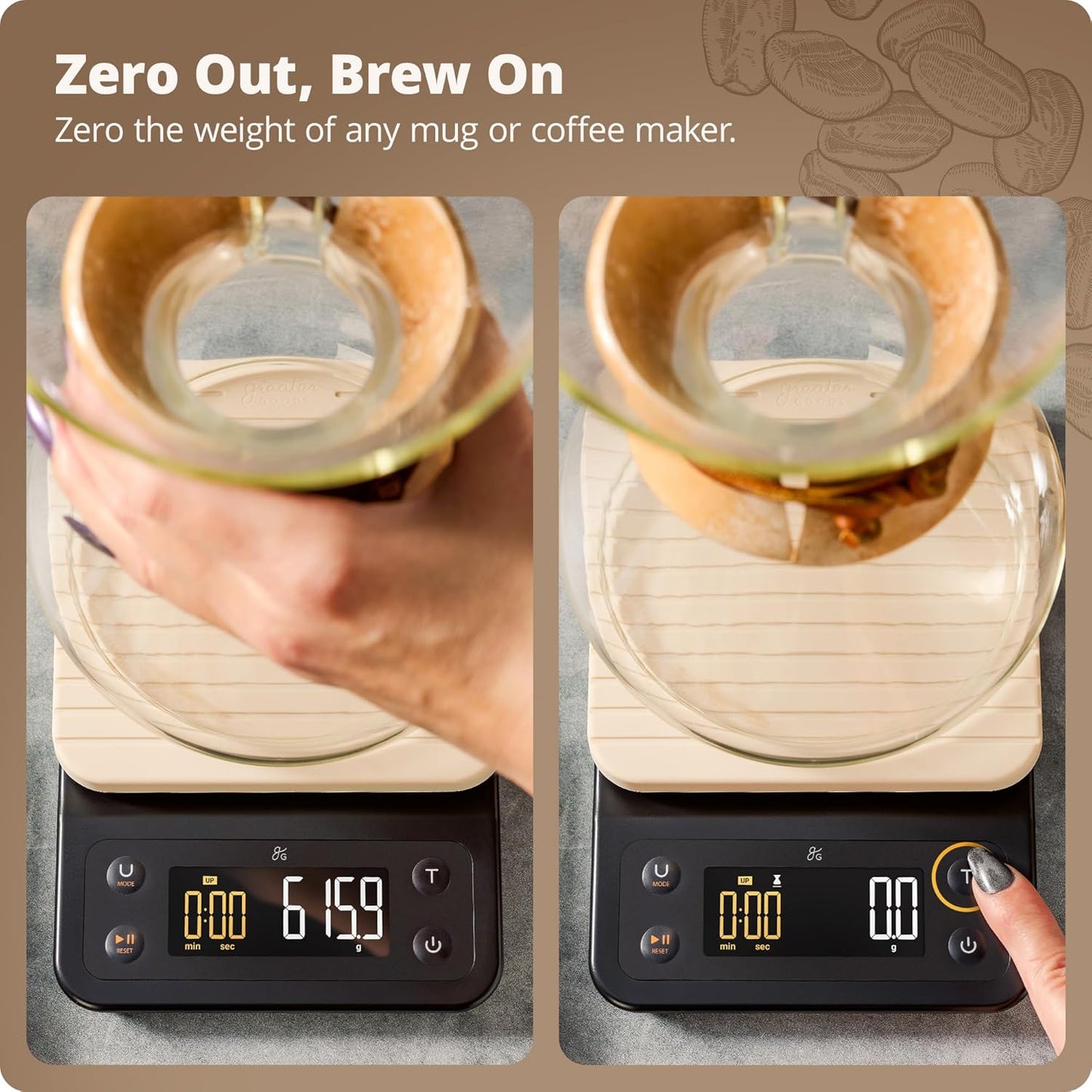 Greater Goods 0.1g Precision Coffee Scale with Timer – 3kg Digital Scale for Pour-Over, Espresso, French Press, Kitchen Use (Birch)