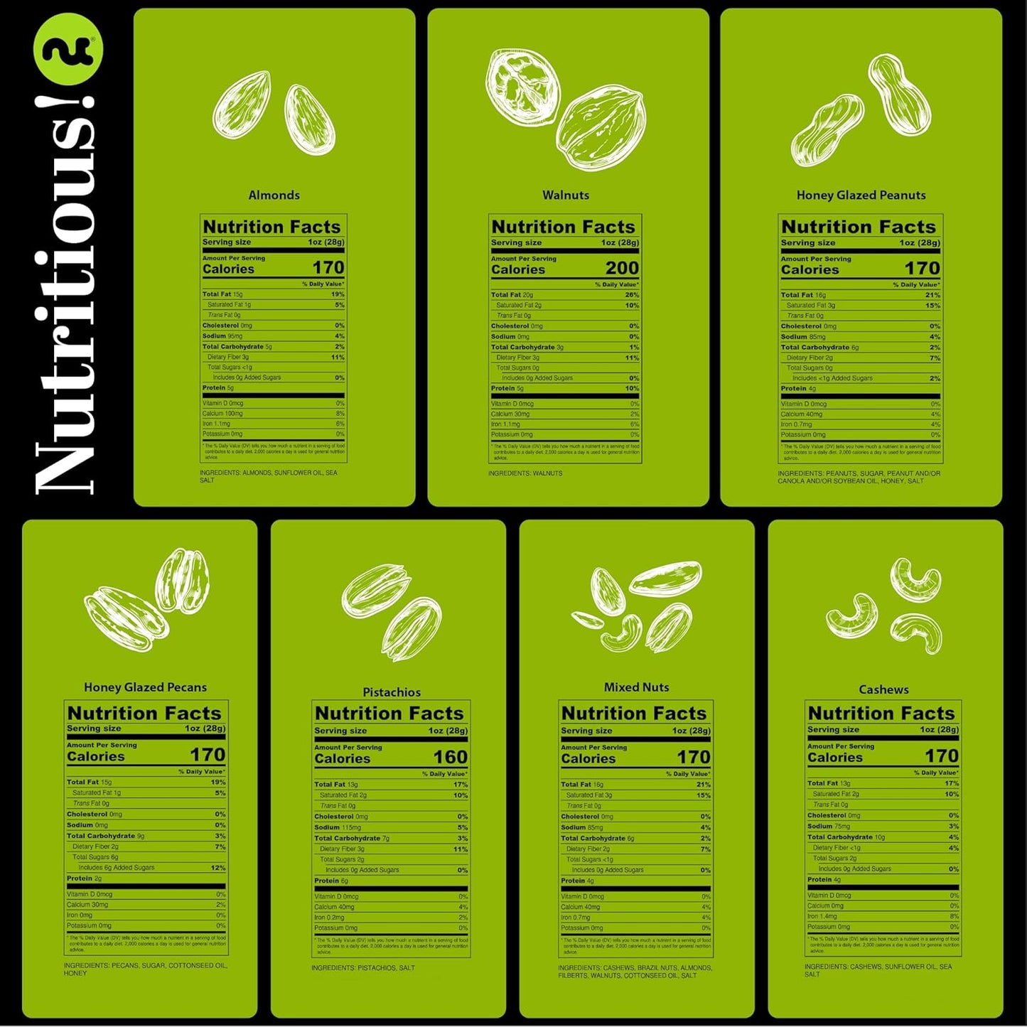 NUT CRAVINGS - Mixed Nuts Gift Basket + Green Ribbon (7 Assortments, 2.2 LB) Food Arrangement, Healthy Snack Care Package, Food Assortments