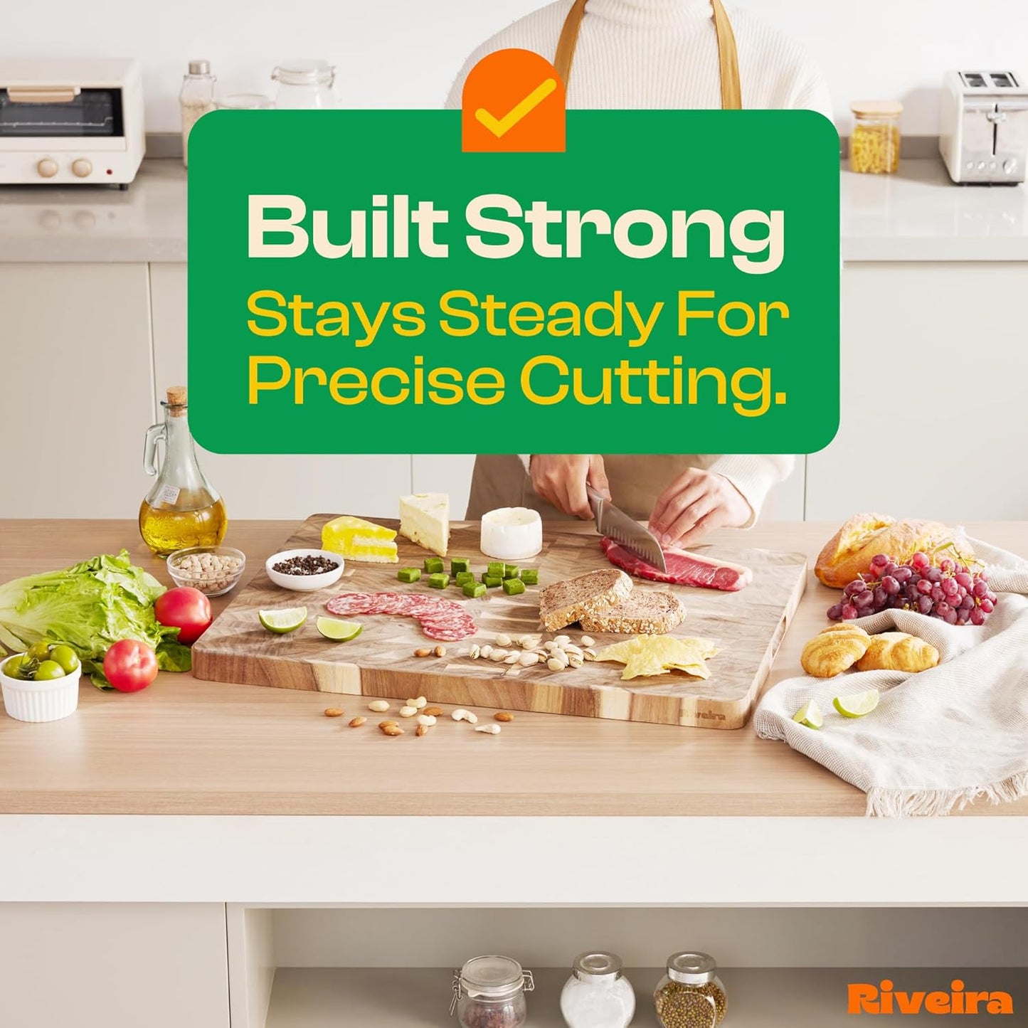 Riveira Acacia Wood Cutting Board – Gourmet Acacia Grandeur: 24 x 18 Wooden Cutting Board – Natural Wooden Cutting Boards For Kitchen Decorative – Innovative Juice Grooves Acacia Wooden Chopping Board