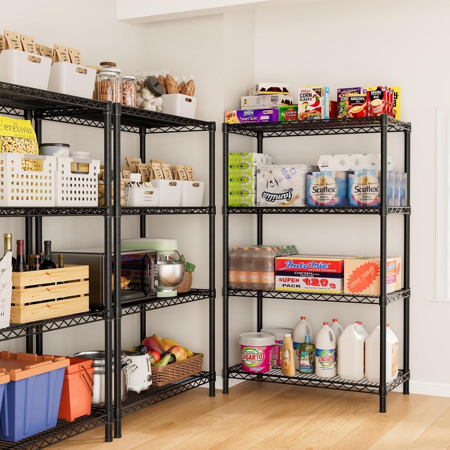 SINGAYE 4 Garage Heavy Duty Shelving Unit Kitchen Pantry Close Home Organizers and Storage Bathroom Shelf Laundry Room Organization Industrial Book Metal Wire Adjustable Shelves