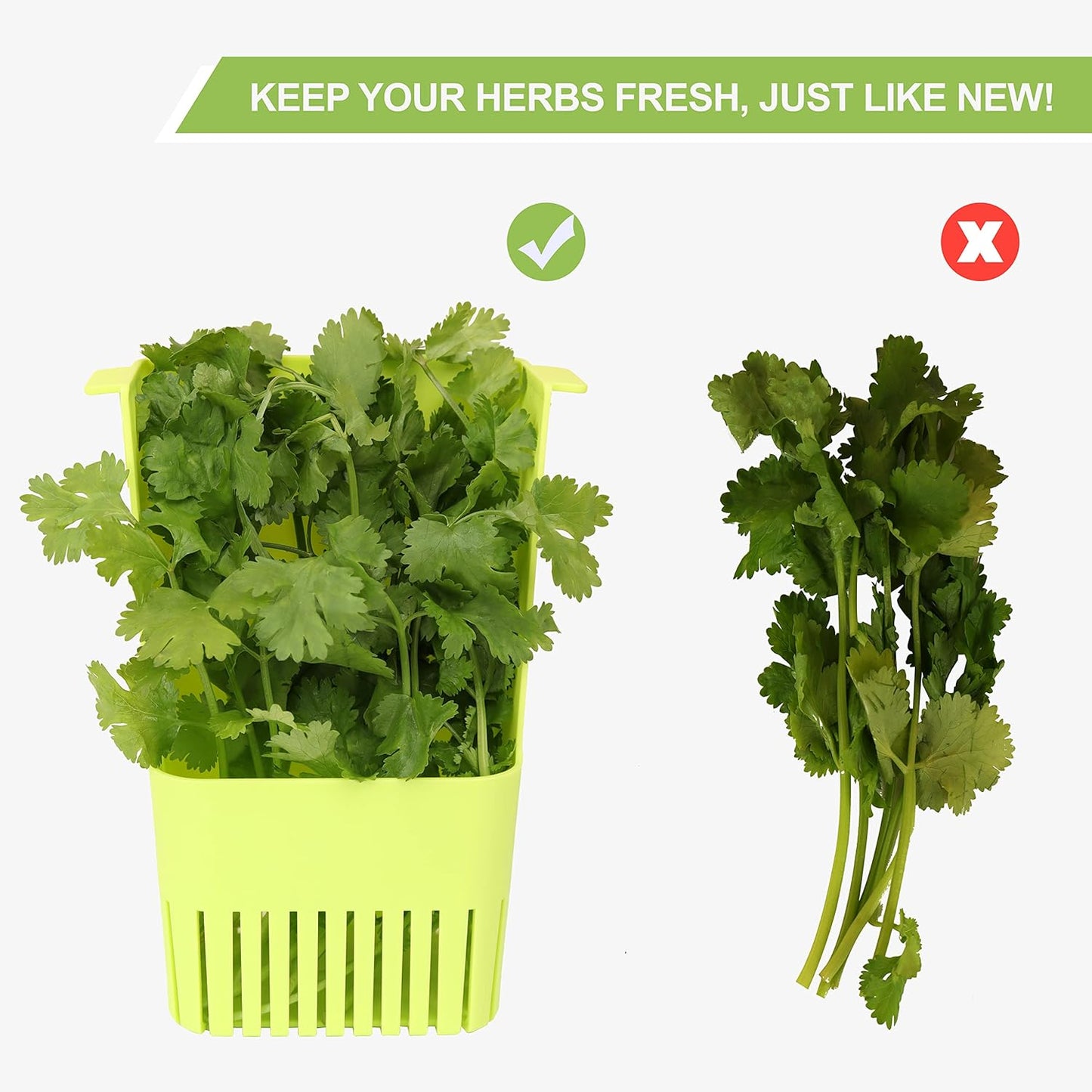 Herb Keeper Set: 2 Pack Herb Saver+1 Pack Herb Scissors+2 Pack Herb Stripper, Refrigerator Organizer, Herb Container for Cilantro, Mint & Asparagus, Keeps Fresh Herbs for 3 Times Longer Green&Orange