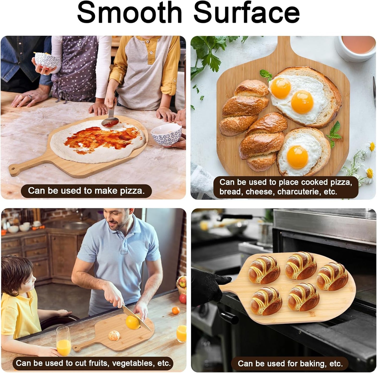 Bamboo Pizza Peel - 18.5"x12.2" with 12" Pizza Cutting Board, Pizza Paddle Spatula with 8 Slice Grooves, also fit for Cheese Bread Fruit Vegetables