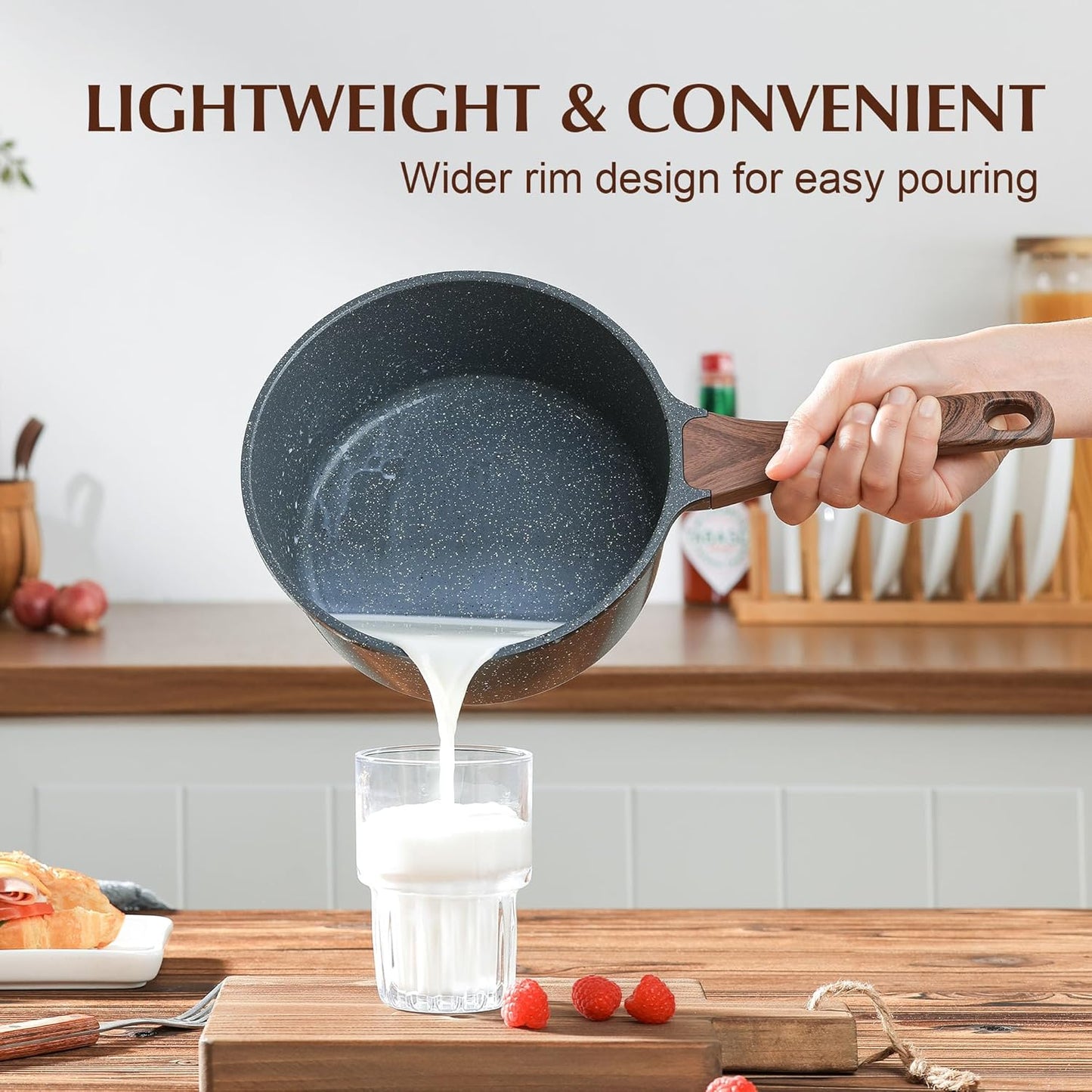 SENSARTE Nonstick Saucepan with Lid, 2.0 Quarts Small Pot with Swiss Granite Coating, Stay-cool Handle, Handy Sauce Pot Small Kitchen Cooking Pot, Induction Comptable, Free of Intentionally Added PFOA