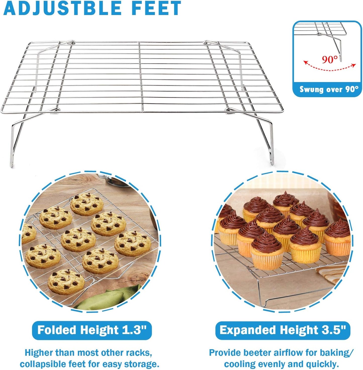 P&P CHEF 16 Inch Stainless Steel Baking Sheet with Rack Set (2 Pans+ 2 Racks), Cookie Sheets Baking Trays and Cooling Wire Racks, Oven & Dishwasher Safe, Pans with Stackable Racks