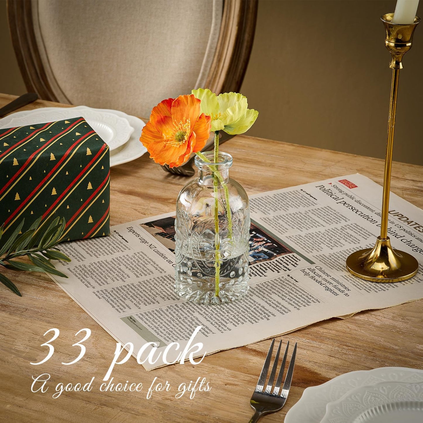 Glass Bud Vase Set of 33 Pcs Small Minimalist Vases for Flowers, Vintage Rustic Home Decor for Table Centerpiece Wedding Party, Modern Clear Aromatherapy Bottle for Living Room Bedroom