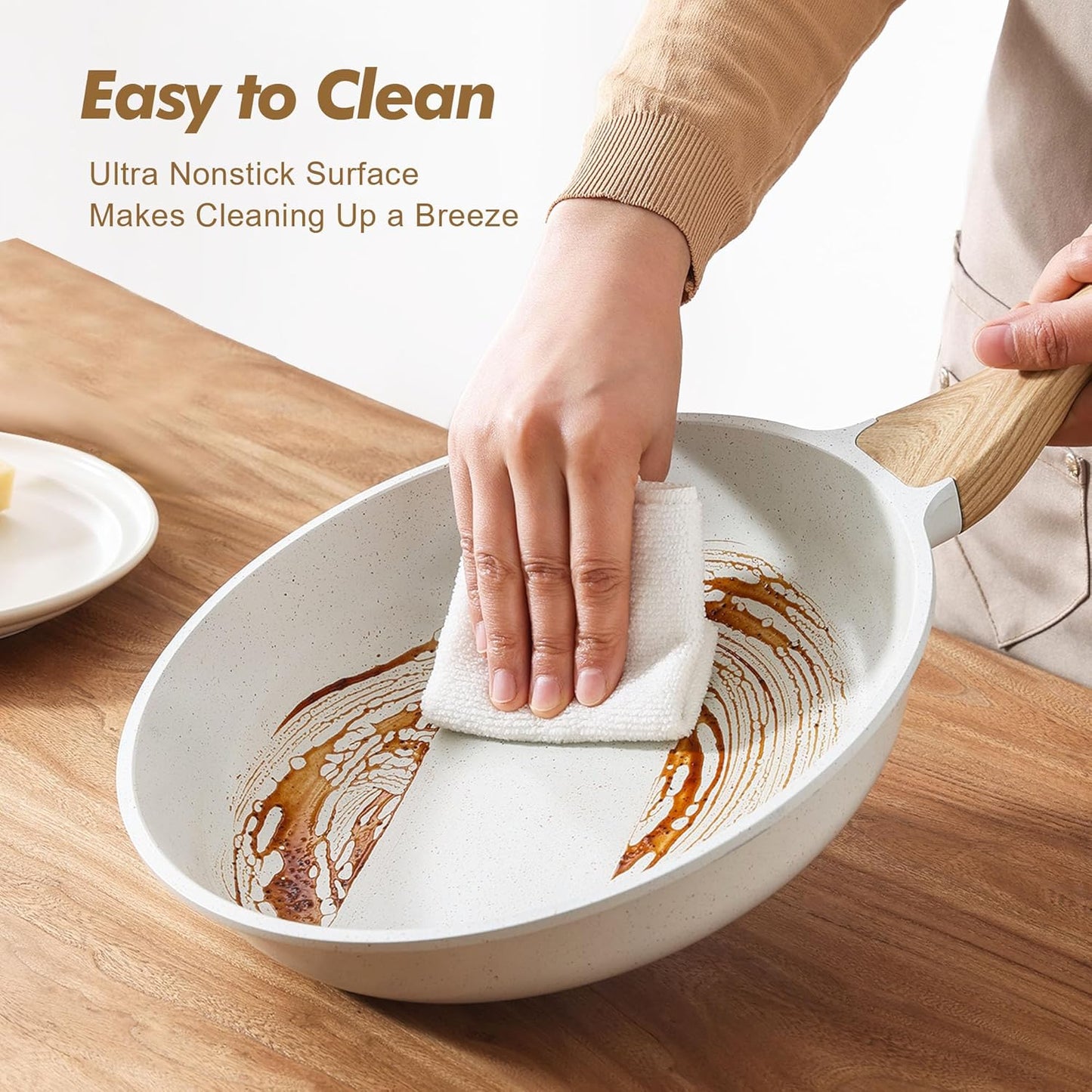 SENSARTE Nonstick Frying Pan Skillets, White Ceramic Coating Omelette Pans, Healthy Cookware Chef's Pan, Free of Intentionally Added PTFE & PFAS (8+11Inch with Lid)