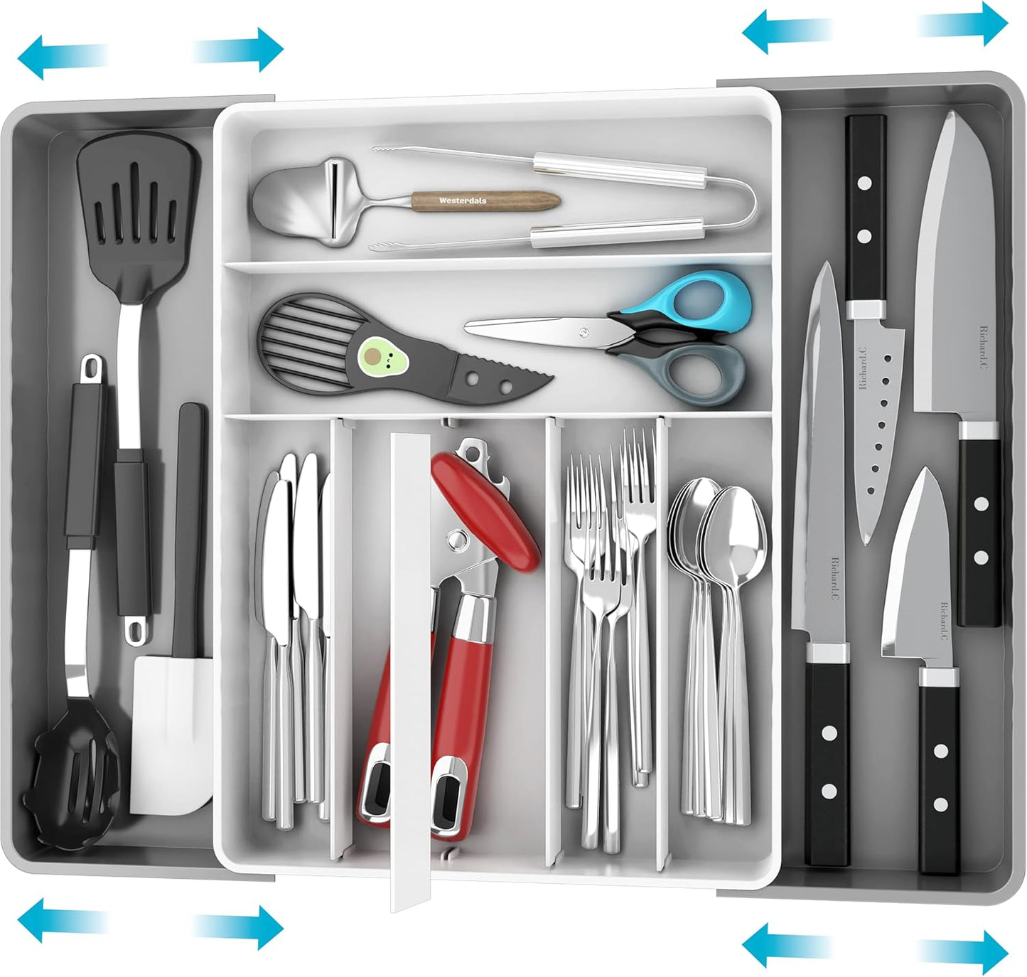 Simple Houseware Expandable Kitchen Drawer Flatware Organizer, Gray/White