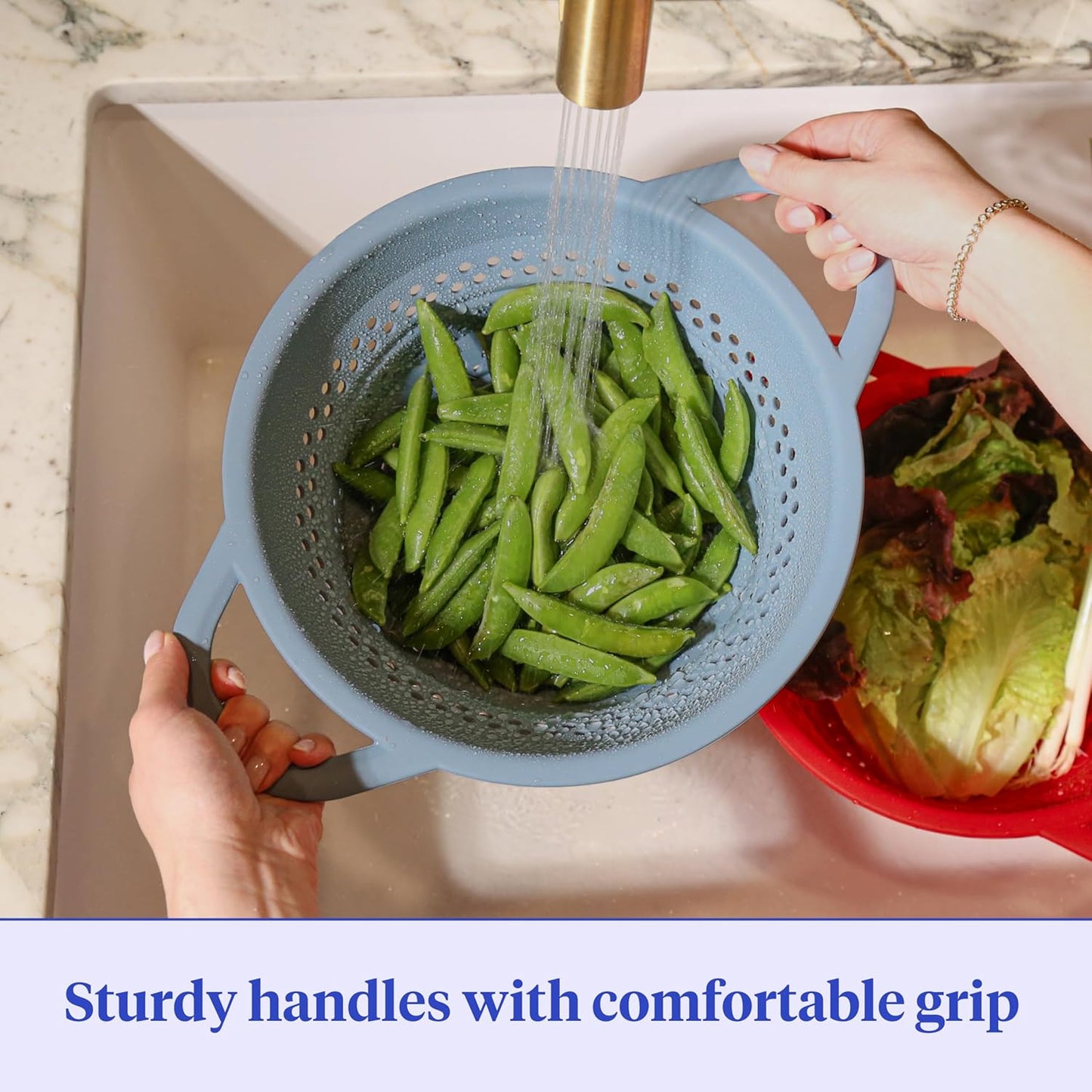 GIR Collapsible Colander for Kitchen – Space-Saving Strainer & Steamer – BPA-Free, Heat-Resistant, Dishwasher Safe Kitchen Strainer with Stainless Steel Rim – Durable Collapsible Colander - Slate