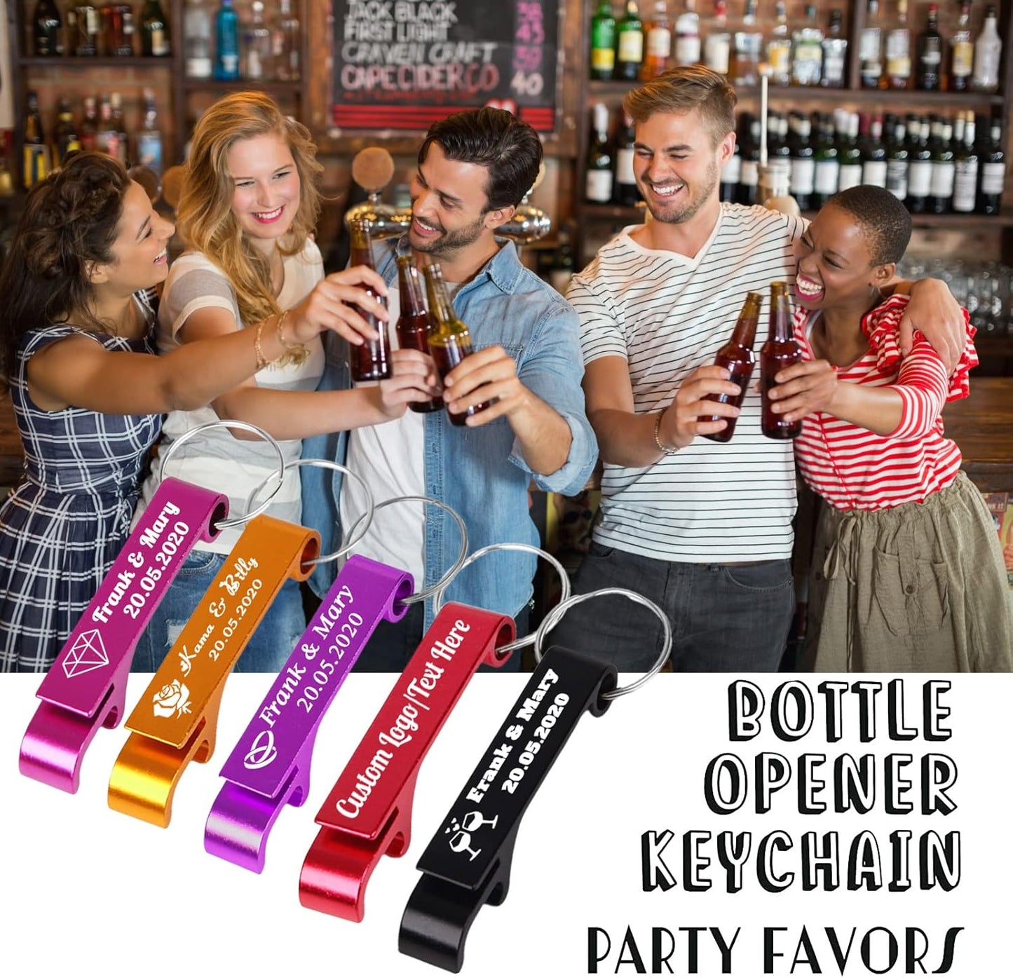 20PCS Personalized Bottle Opener Keychain Bulk Custom Beer Bottle Opener with Logo Text Engraved Wedding Bottle Opener Favors Customized Gifts for Guests Baby Shower Birthday Party-Red