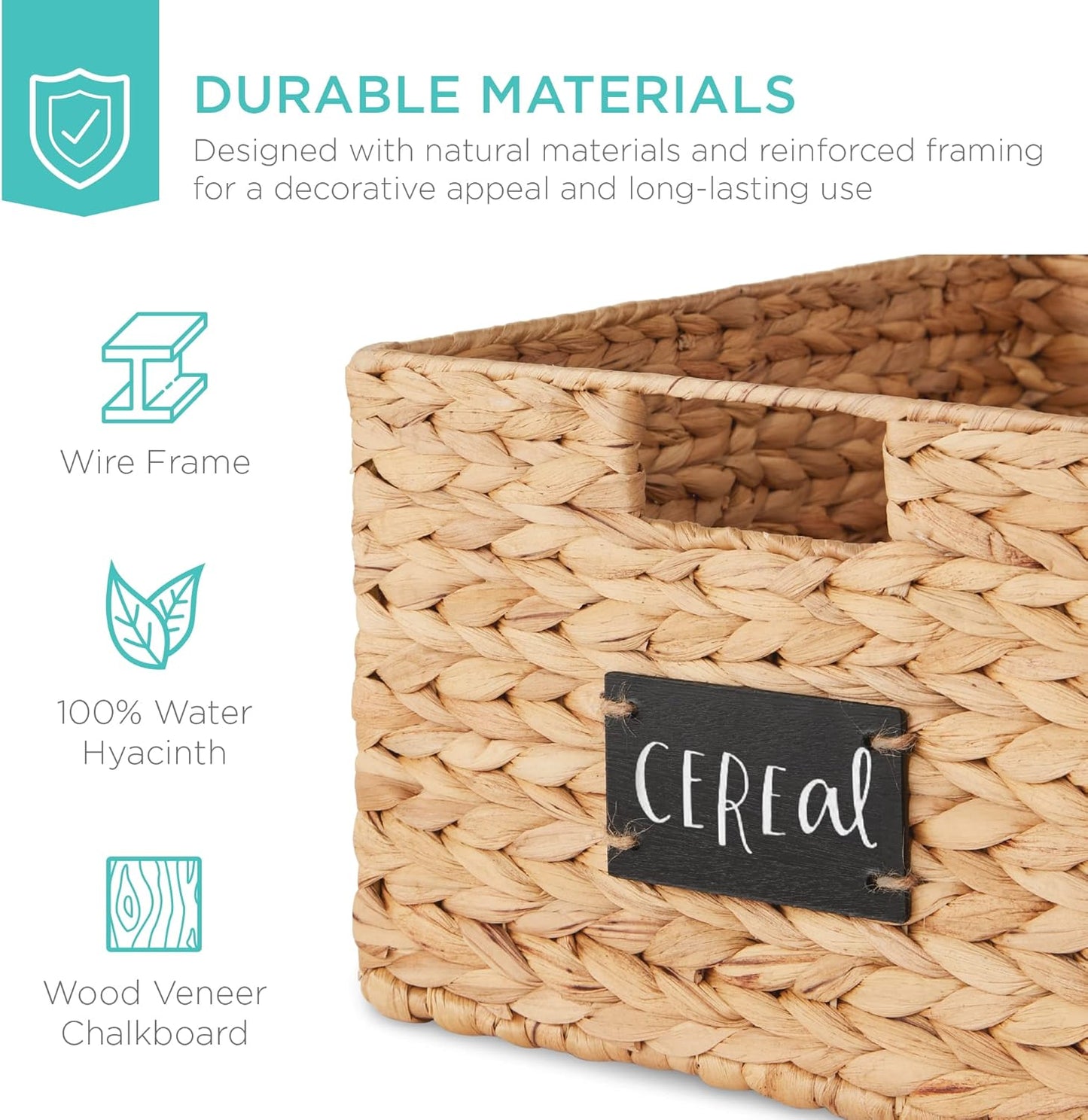 Best Choice Products Pantry Baskets Set of 2 16x12in Water Hyacinth Storage Baskets, Woven Wicker Organizers with handles w/Chalkboard Label Chalk Marker - Natural