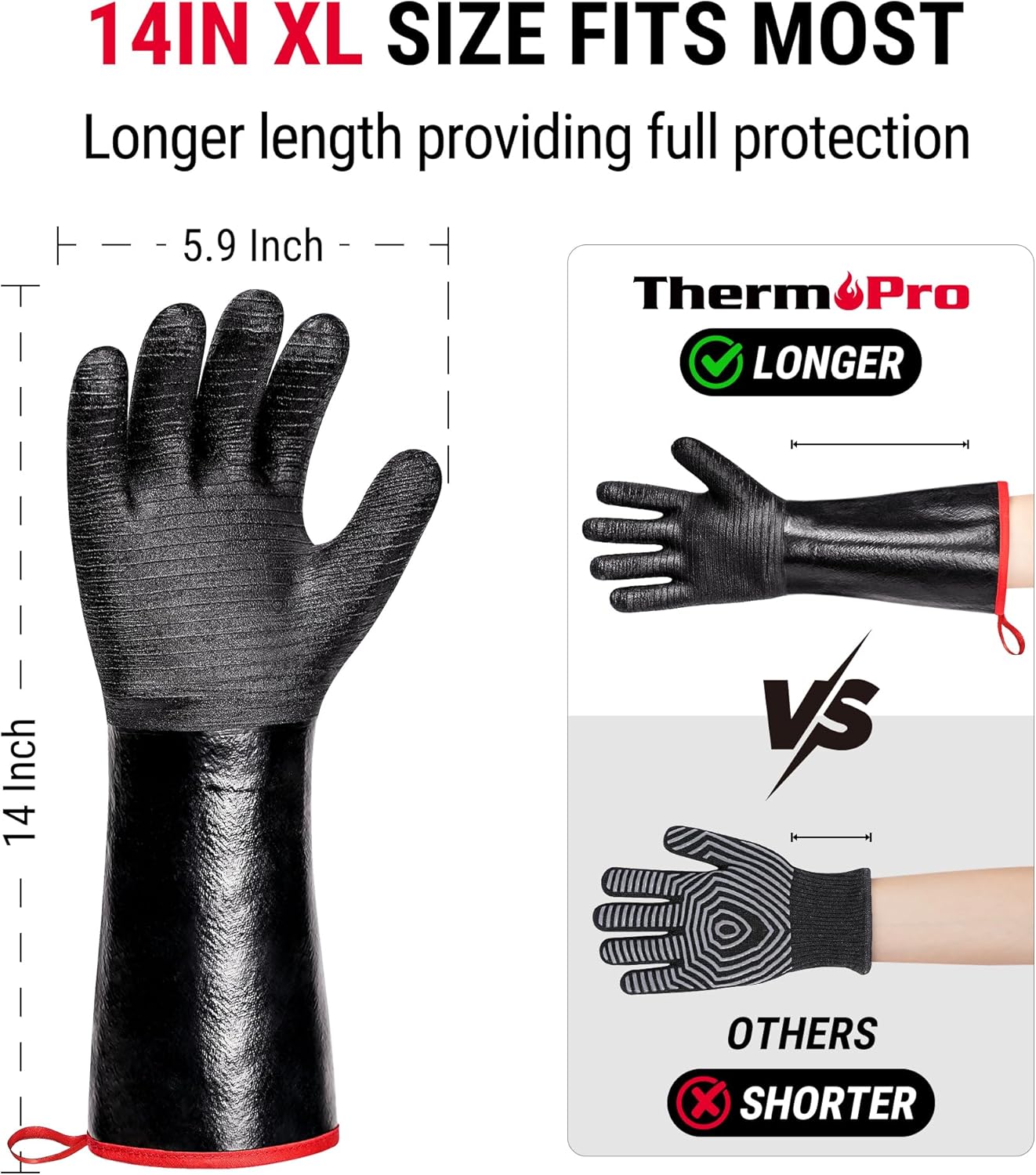 ThermoPro 932°F Heat Resistant BBQ Gloves, 14" Waterproof Oven & Grill Gloves, Oil & Slip-Resistant Neoprene Grill Mitts for BBQ, Fire Pit, Rotisserie, Smoker Accessories Gifts for Men and Women
