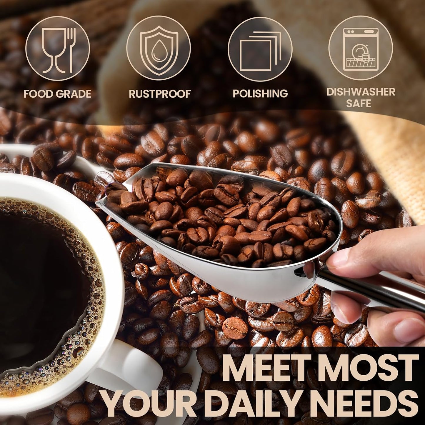 18oz Stainless Steel Ice Scoop for Freezer – Dishwasher Safe Metal Scooper with Long Handle for Ice Machines, Buckets, Dog Food, Flour, and Canisters – Ideal for Bar, Parties & Weddings