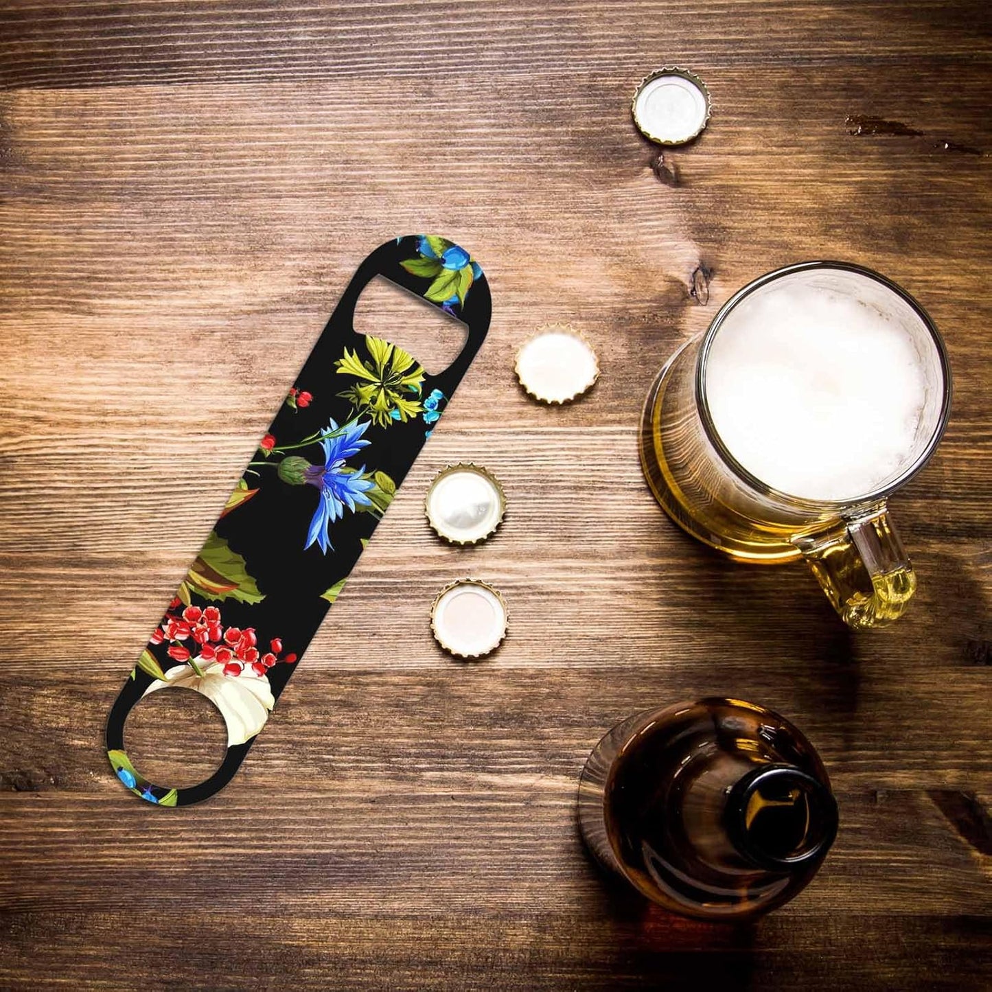 Flowers Stainless Steel Bottle Opener Poppy Wild Roses Cornflower with Leaves Watercolor Floral Romantic Flat Beer Bottle Opener Keychain for Home Kitchen Bar Restaurant Party Birthday Gift