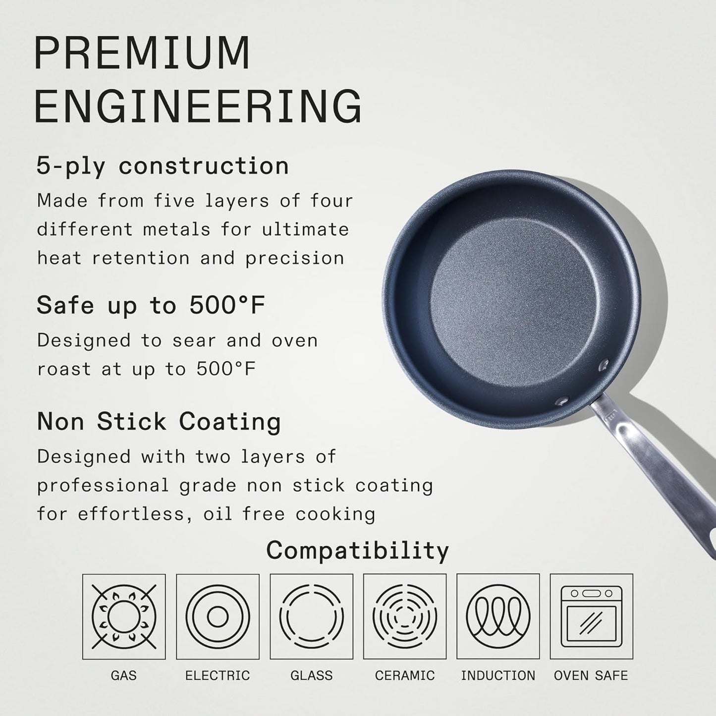 Made In Cookware - ProCoat 8" Non Stick Frying Pan (Graphite) - 5 Ply Stainless Clad Nonstick - Professional Cookware - Crafted in Italy - Induction Compatible