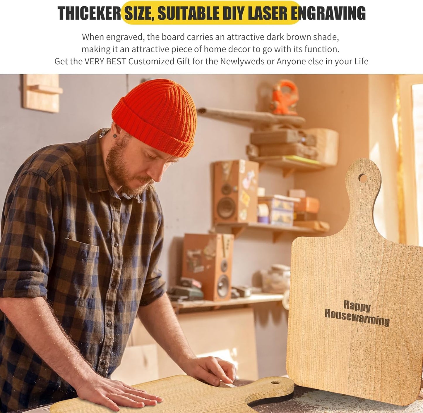 Lounsweer 6 Pcs Thicken Cutting Board Bulk Wood Board for Chopping Serving Charcuterie Material for Laser Engraving Mother' Day Wedding Housewarming Gift