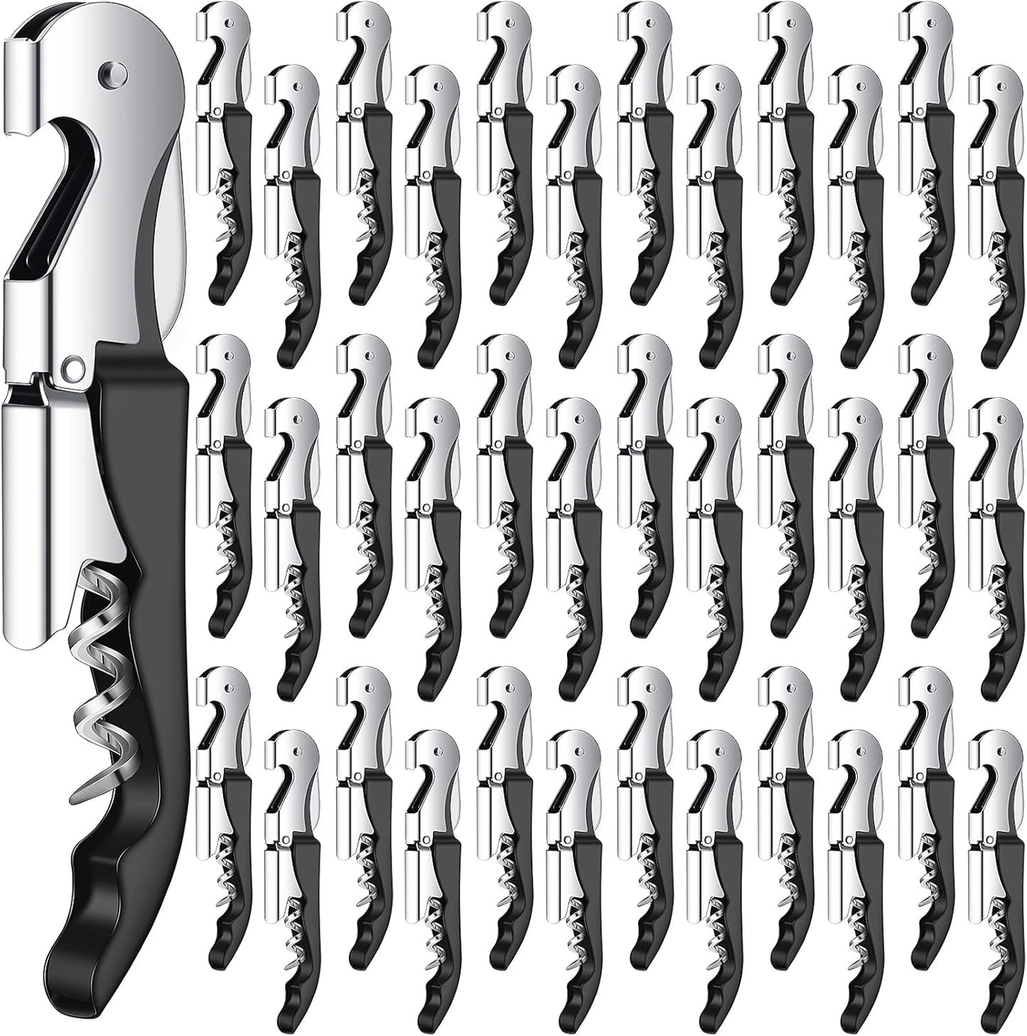 Waiter Corkscrew Wine Openers Heavy Duty Hinges Wine Key Bottle Opener All in One Double Hinged Waiter's Corkscrew with Foil Cutter Wine Tools for Bartenders Servers Sommelier (Black, 60)