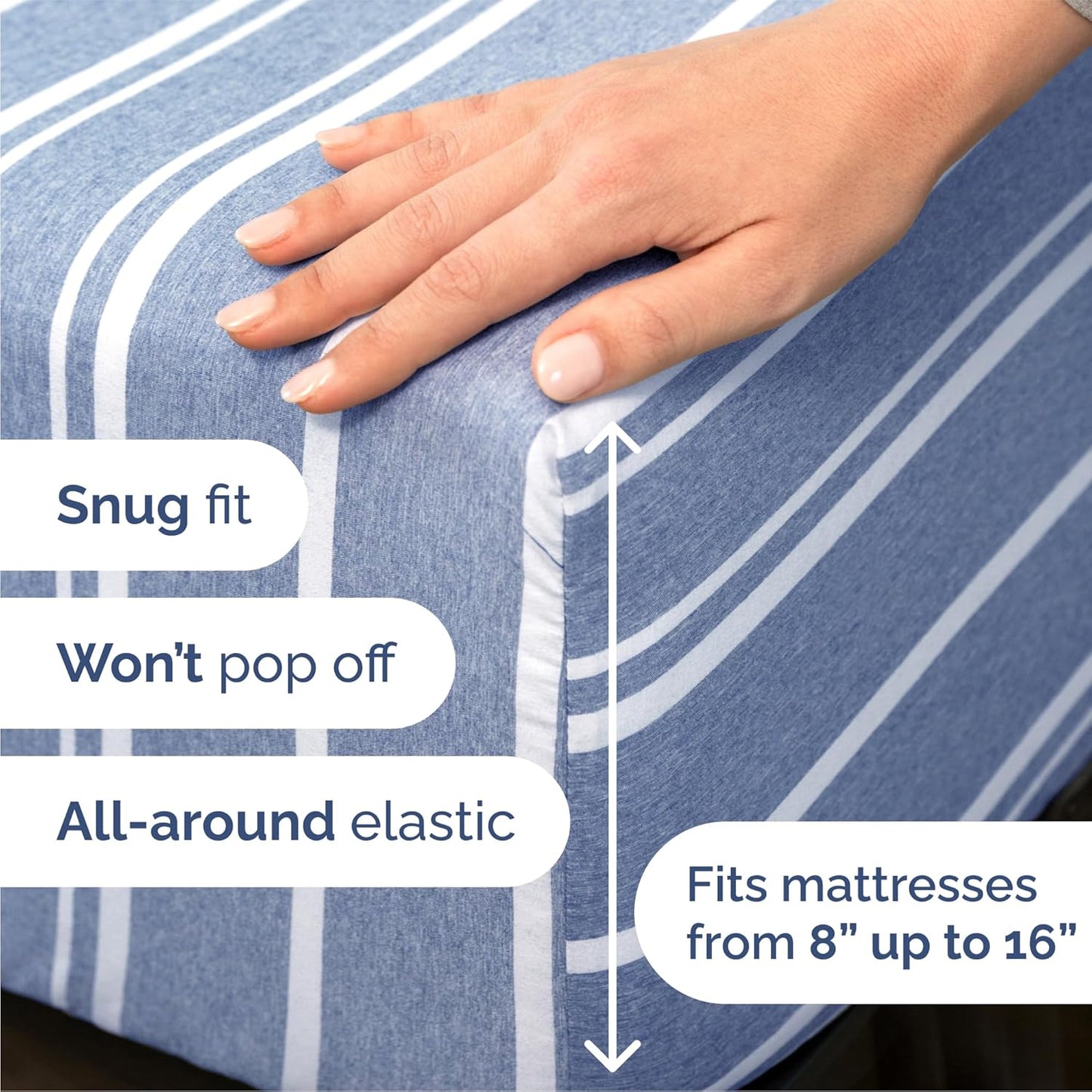 Queen Size 4 Piece Sheet Set - Comfy Breathable & Cooling Bed Sheets Set - Hotel Luxury Bedding for Women, Men, Kids, Teens, Boys & Girls - Deep Pockets, Soft, Wrinkle Free - Oeko-Tex - Blue Stripes 3