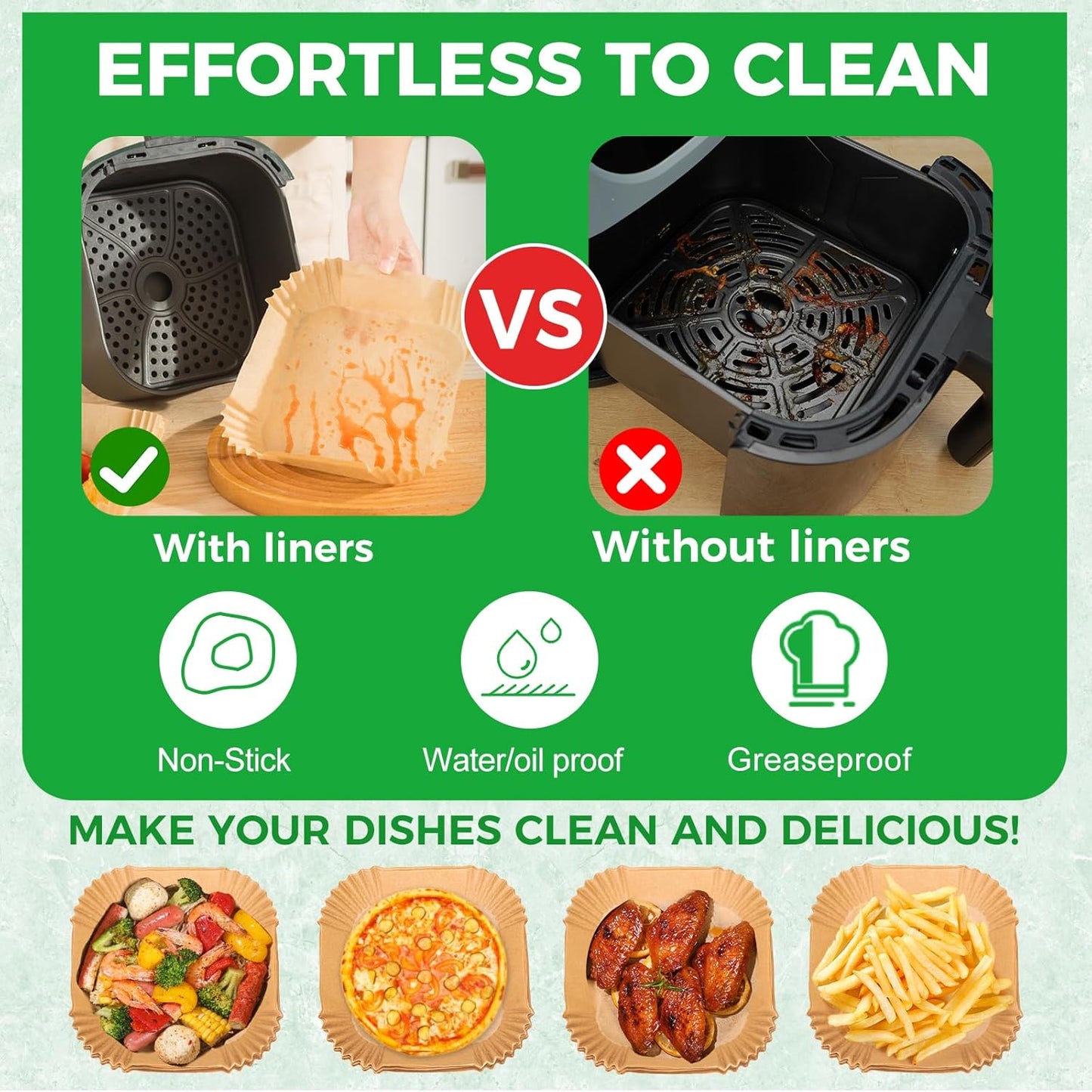 Air Fryer Disposable Paper Liners - 150Pcs 8In Square Parchment Paper Non-Stick Airfryer Basket Liners for Steamer Microwave Oven, Deep Fryer Parts & Accessories