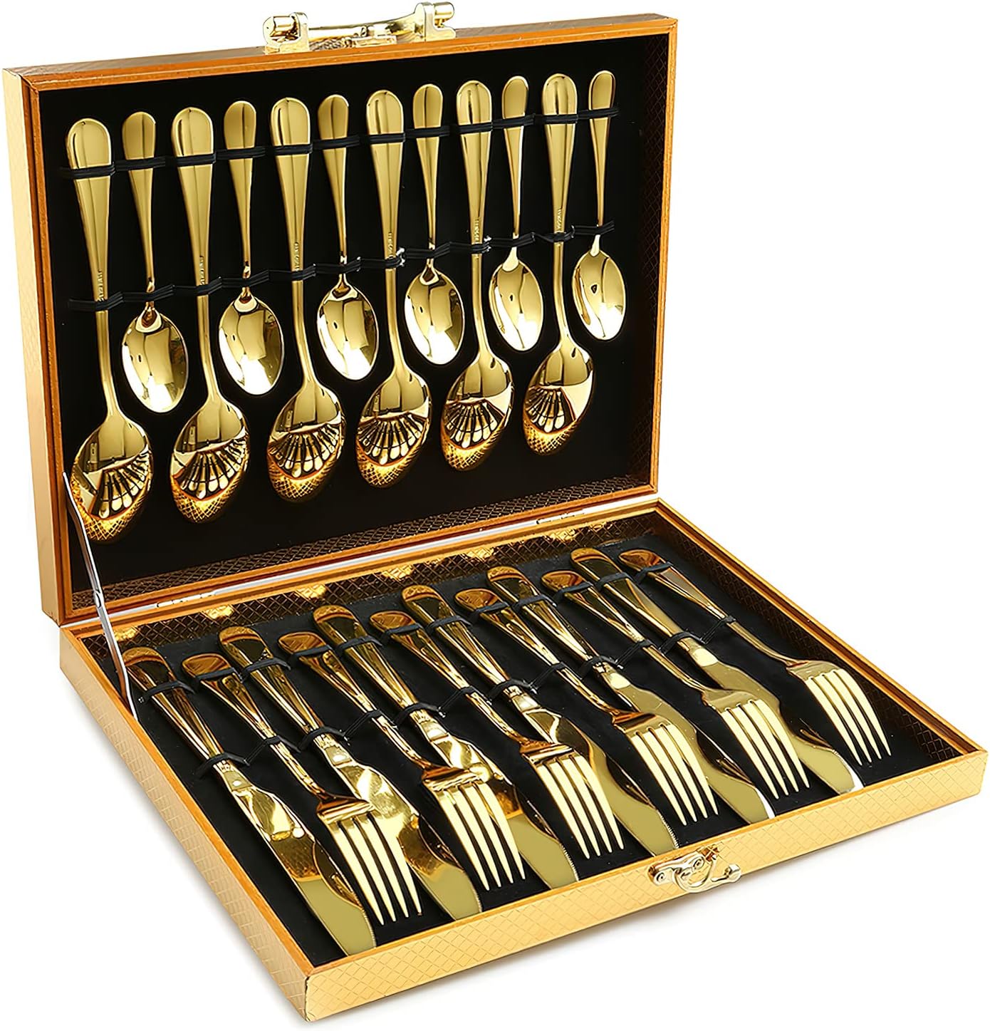 Gold Silverware Set, OGORI 24-Piece Gold Forged Stainless Steel Flatware Set, Service of 6