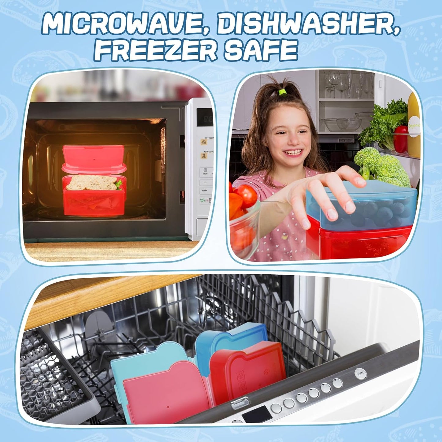 Alphatool 20 Oz Sandwich Containers for Kids - Toast Shape Lunch Box with Lids, Reusable BPA Free Plastic, Microwave & Freezer Safe, Small Food Storage Case for Kids Adults Snack Meal Prep (2 PCS)