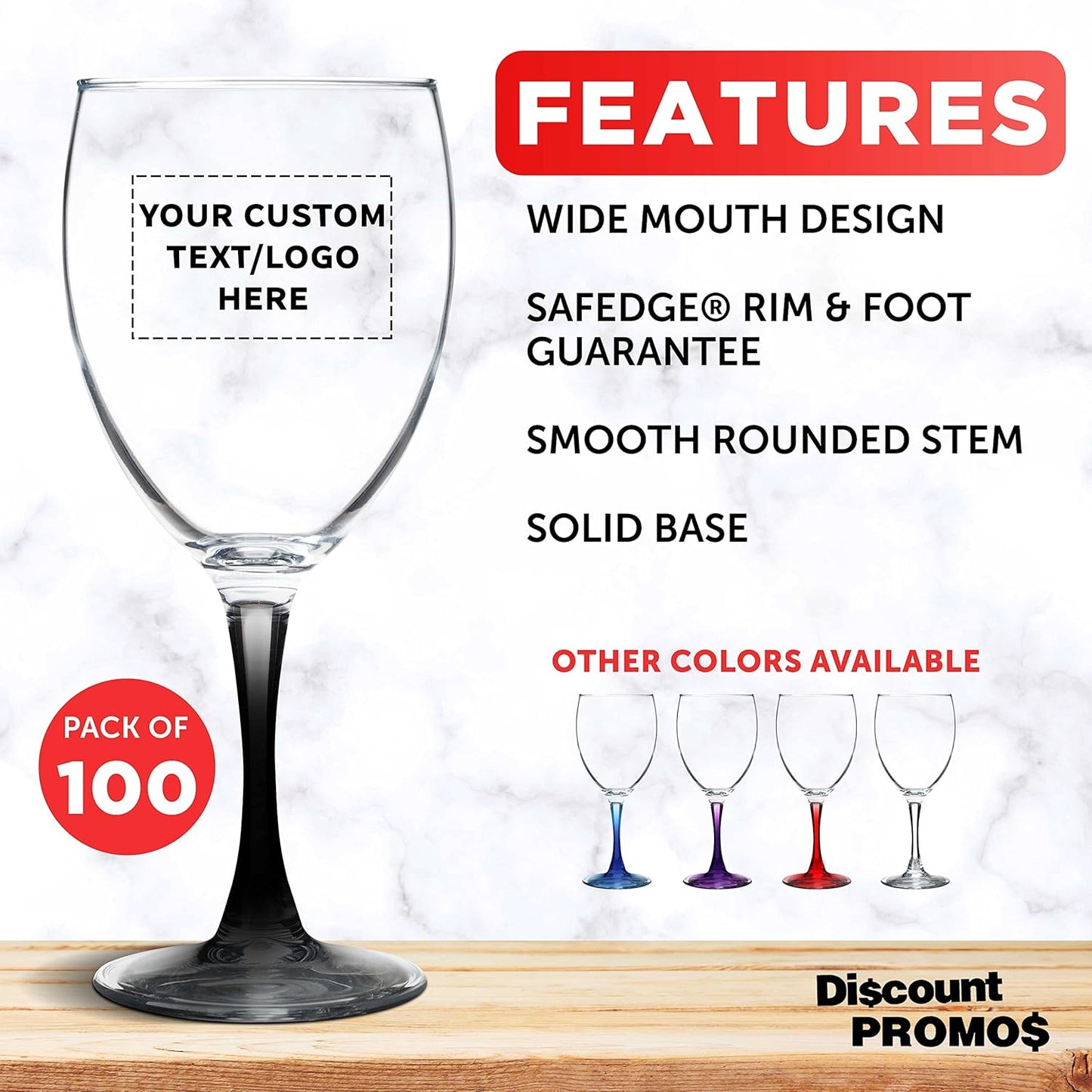 Custom Nuance Wine Glasses by ARC 10.5 oz. Set of 100, Personalized Bulk Pack - Restaurant Glassware, Perfect for Red Wine, White Wine, Cocktails - Black