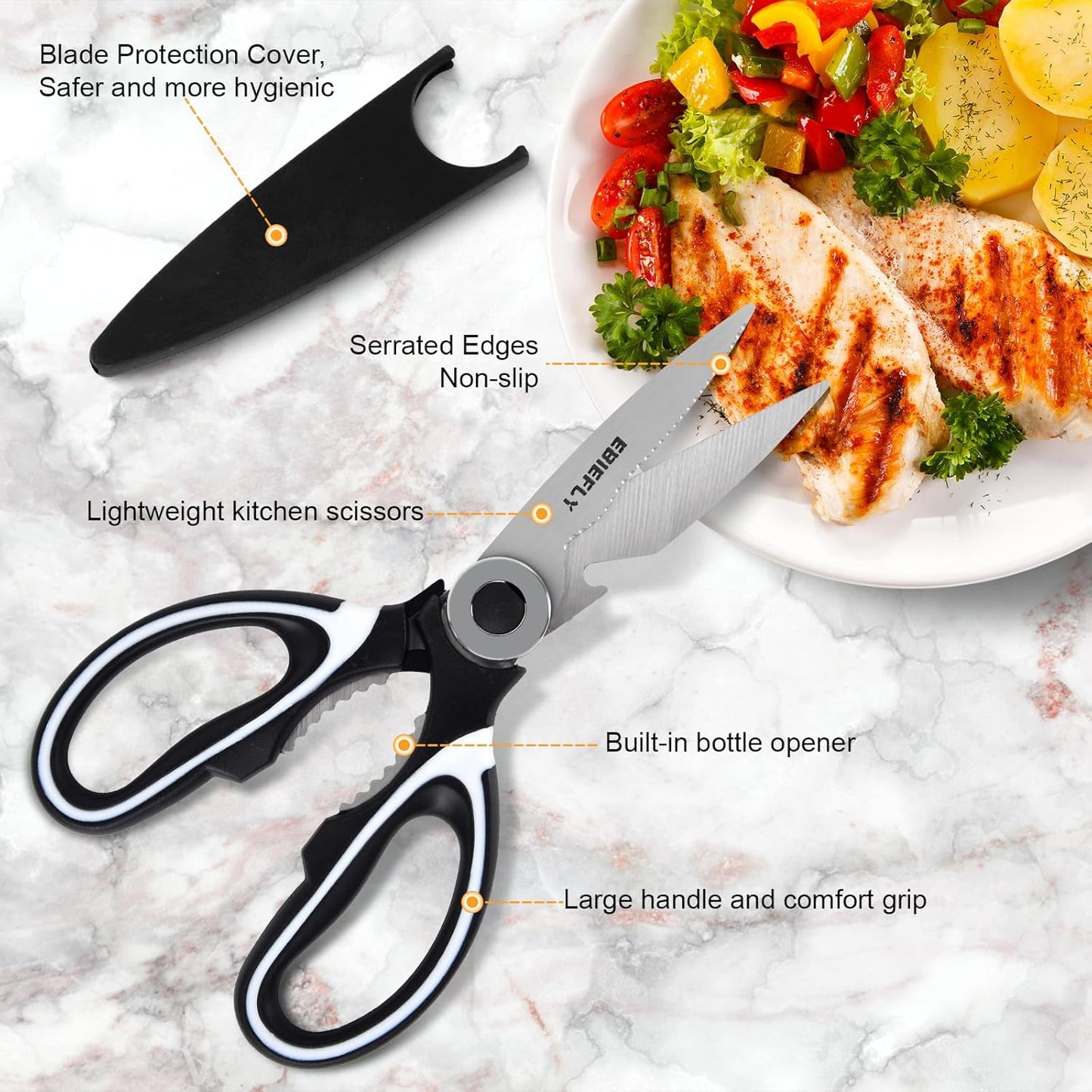 Kitchen Scissors Utility Chopping Scissor Professional Shears for Meat Cutting Sharp Kitchenad Shears Multipurpose Scissor for Food Outdoor BBQ No Rust + 100 Pcs Plastic Gloves Disposable