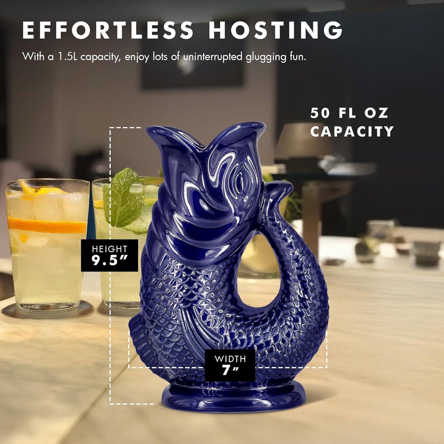 Gurgle Glug Jug The Bubble Jug® Duck Egg 50 fl oz 1.5L Litre Extra Large Pitcher - Fish Shaped Jug - Decorative Ceramic Glugging Cocktail, Water and Gin Vase and Gurgling Carafe Pot