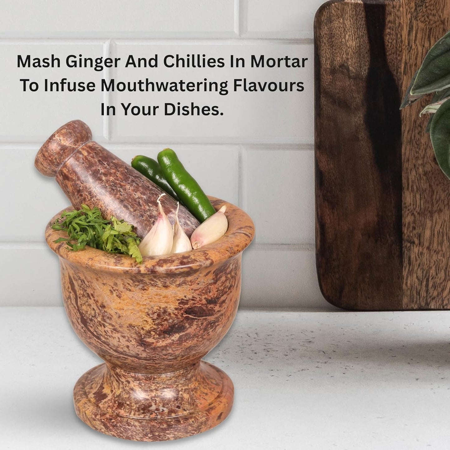 Mortar and Pestle, Made of Heavy Duty Polished Hard Stone, Natural Stone Grinder for Spices, Pastes, Herbs, Seasoning etc. (Rustic)