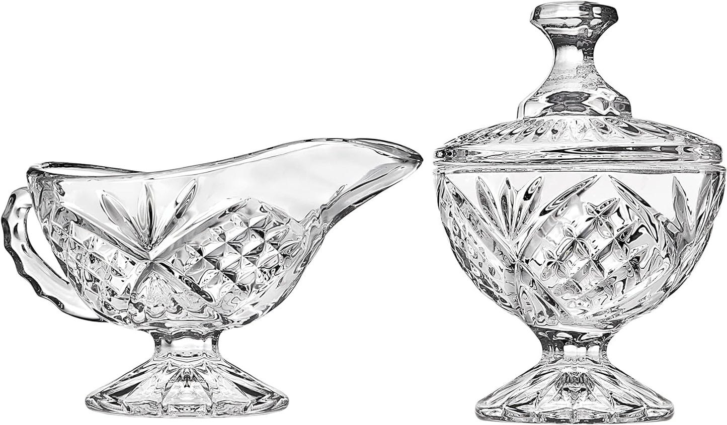 Godinger Serving Hostess Set - Butter Dish, Sugar and Creamer, Packet Holder, Cracker Tray - 5 Piece Set, Dublin Collection