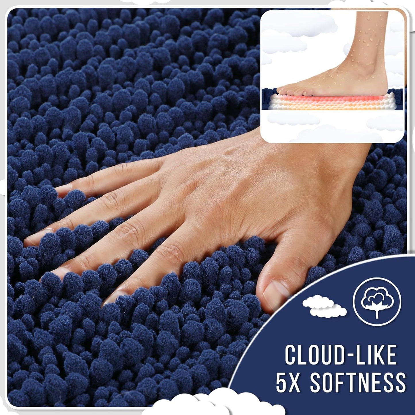 Yimobra Bathroom Rugs Non Slip Washable 32x20 Inch - Ultra Soft Absorbent Chenille Bath Mat, Quick Dry Shaggy Floor Carpet for Tub Shower, Navy Blue Home Decor Accessories