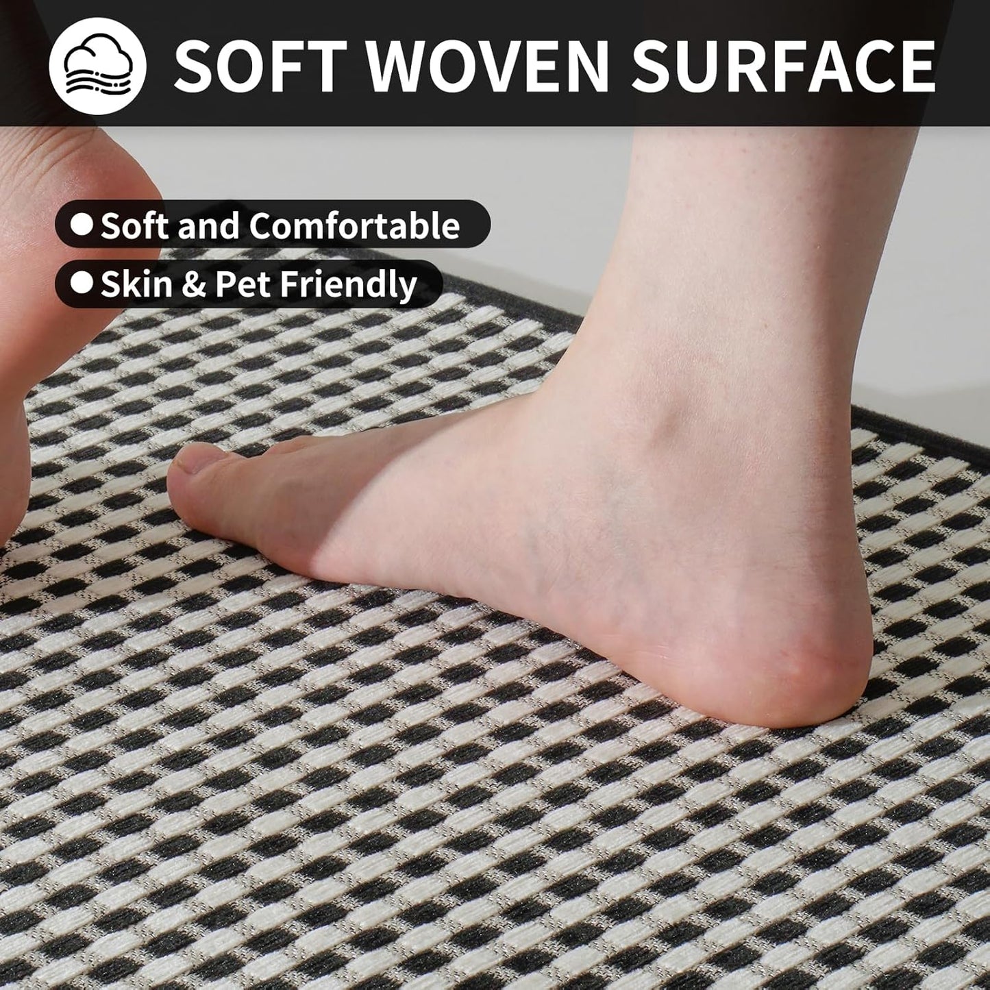 Kitchen Mat Kitchen Rugs Sets of 2 PCS Non Slip Washable, Super Absorbent Soft Braided Kitchen Mats for Floor, Rubber Backing Comfort Standing Kitchen Sink Mat Runner Rug, Black 17"x28"+17"x59"