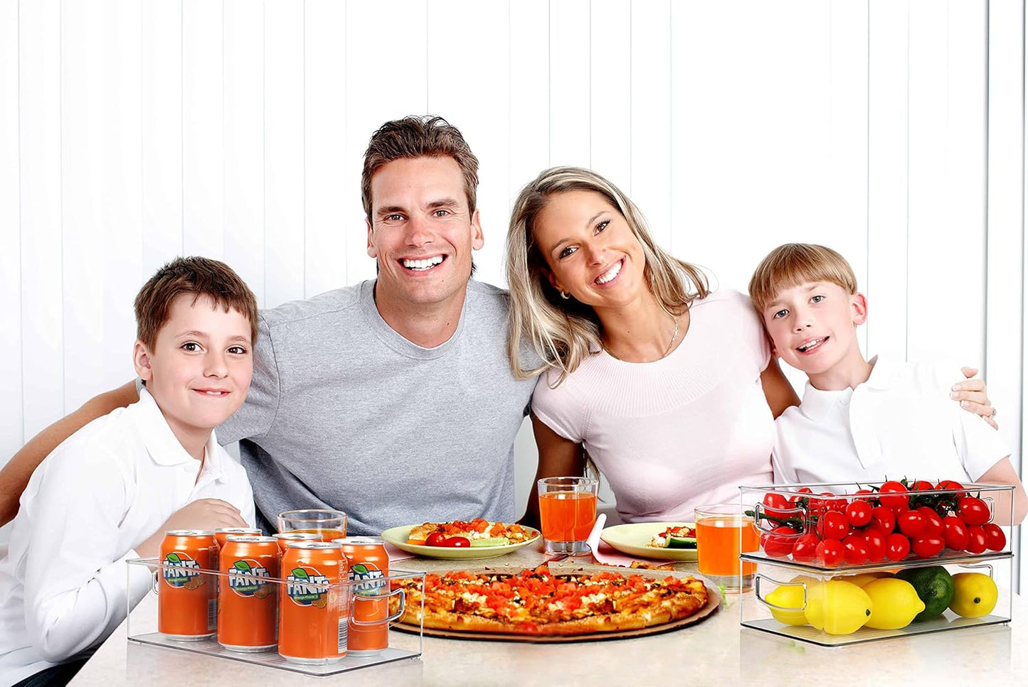 Hudgan 8 PACK Clear Stackable Storage Bins, Straight Sides Plastic Organizer Bins for Kitchen and Pantry Organization, 4 Large and 4 Medium Sizes Refrigerator Fridge Organizers and Storage