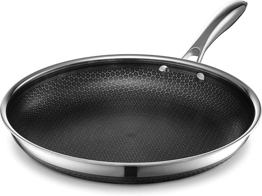 HexClad Hybrid Nonstick 12-Inch Frying Pan, Stay-Cool Handle, Dishwasher-Friendly, Oven-Safe Up to 900°F, Induction Ready, Compatible with All Cooktops