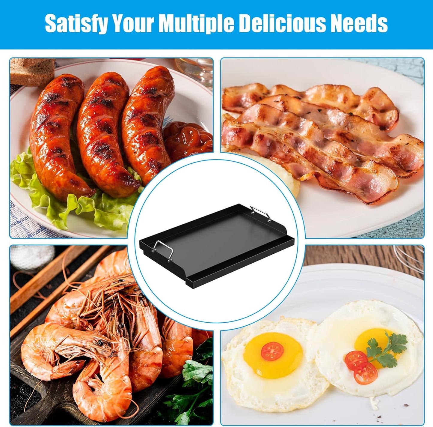 25" x 16" Universal Stovetop Griddle for Most Gas Stove/Charcoal/Electric Grill,Pre-Seasoned Flat Top Plate with Removable Handles for Camping & Tailgating, Plancha Para Cocinar, Nonstick Carbon Steel