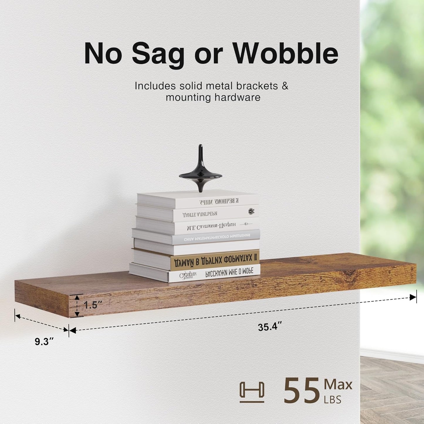 Colima Floating Shelves for Wall Brown Wood Shelf for Bedroom, 36 Inch Wall Mounted Floating Shelves for Bathroom Living Room Kitchen Office, 1.3" Thick Floating Book Shelves Set of 3