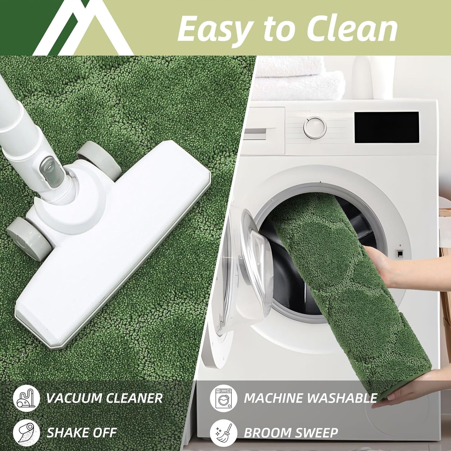 COSY HOMEER Kitchen Rugs 20"x48" Non-Slip Absorbent Soft Kitchen Runner Rug Polyester Kitchen Mats for Floor Washable Kitchens Standing Floor Mat for Sink Mat,Hallway,Laundry,Green