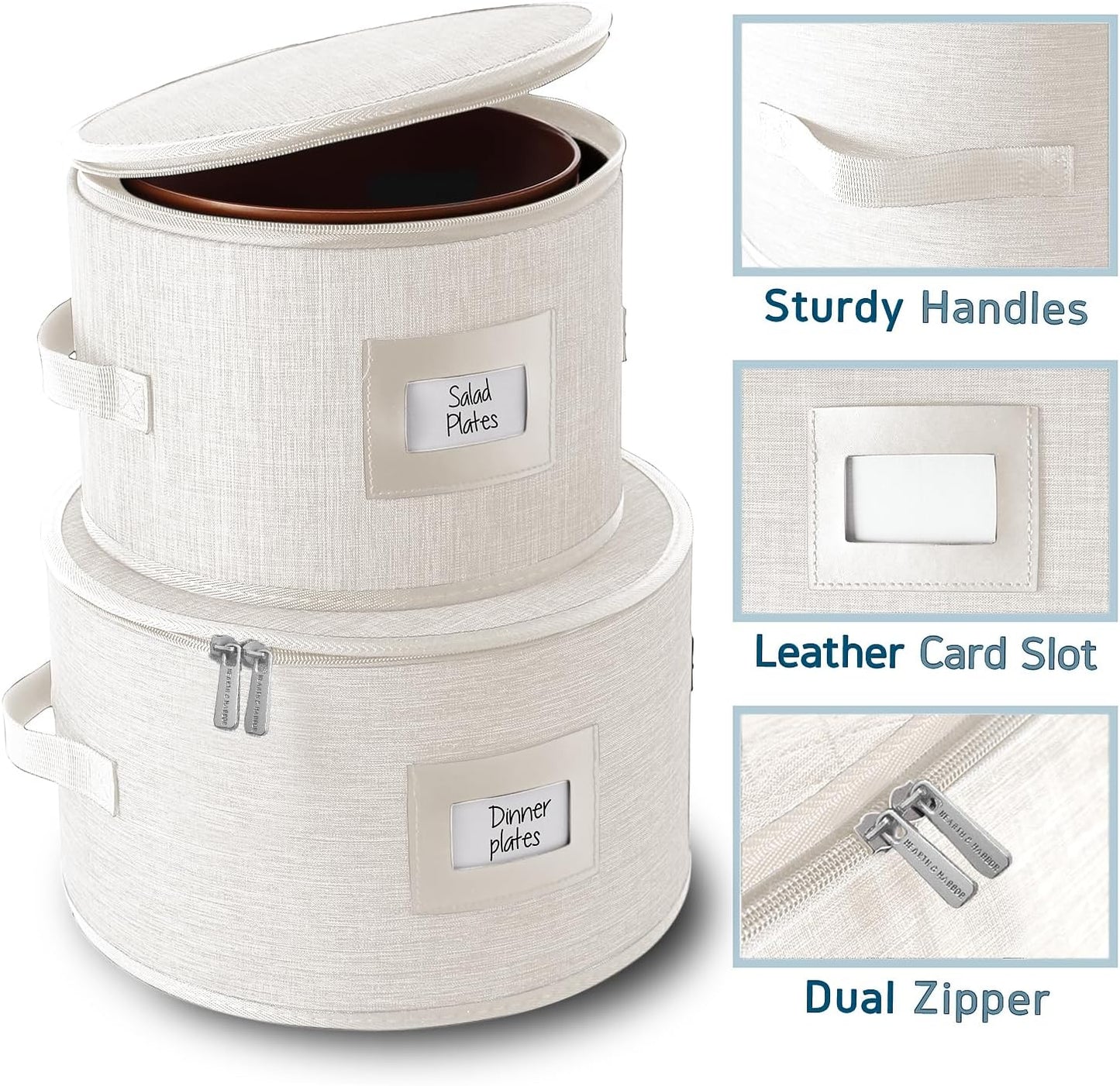 Fine China Storage Containers, 5 Piece Quilted Dish Storage Containers, Mug, Cup, and Plate Dish Organizer with Felt Dividers, Service of 12 Dinnerware Boxes for Moving, Seasonal Organization, Cream