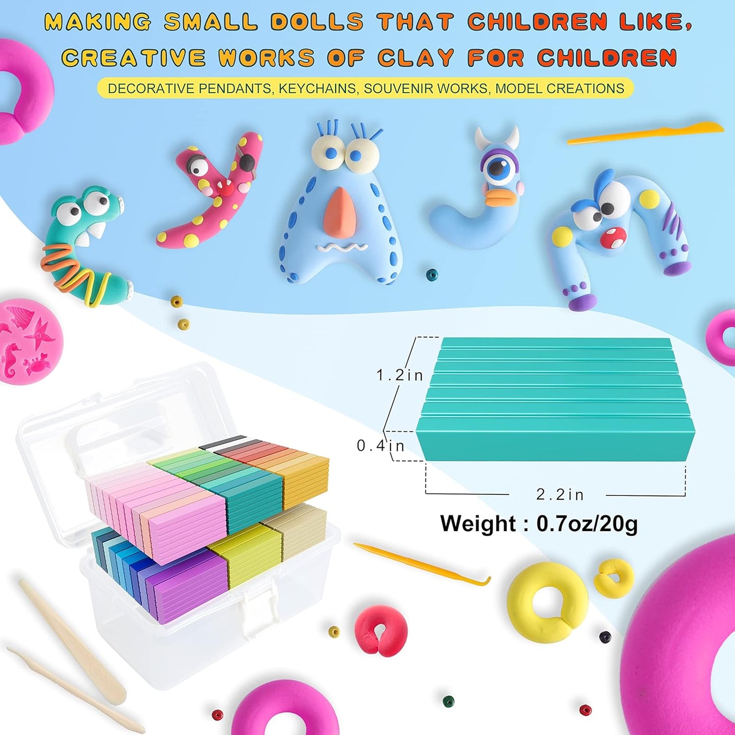 Polymer Clay 60 Colors, Modeling Clay for Kids Oven Baked Model Clay Non-Sticky with Sculpting Tools DIY Starter Kits,and Accessories