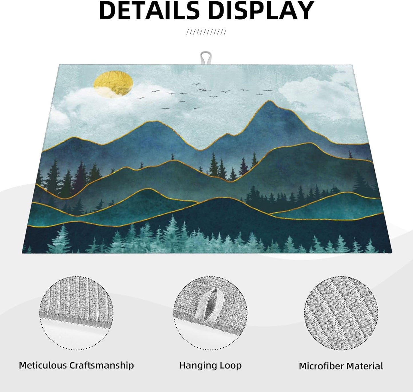 Mountain Peaks Nature Landscape Microfiber Dish Drying Mat for Kitchen Counter 18"x24" Modern Decorative Dishes Pad Dish Drainer Rack Mats Washable Absorbent Fast Dry