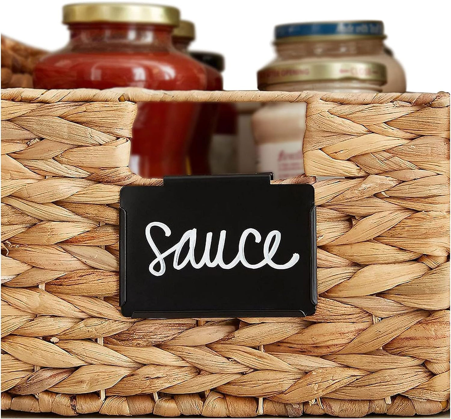 8 Pack Metal Pantry Baskets Labels Clip On for Storage Bins with 2 White Chalk Markers, Organization and Storage Baskets Labels Clips, Kitchen Bins Tag Chalkboard Labels for Baskets