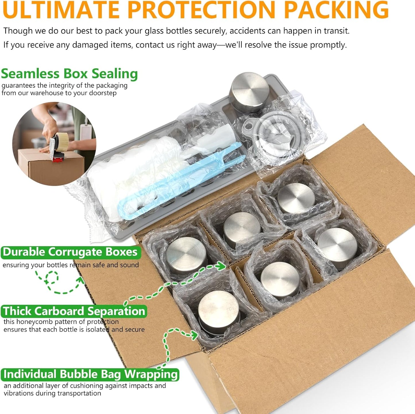 Zukro Glass Water Bottles with Lids 24 oz, 6 Pack Reusable Juice Bottles With Stainless Steel Airtight Cap for Juicing, Leak Proof Clear Drinking Jar Beverage storage container for Fridge, BPA Free