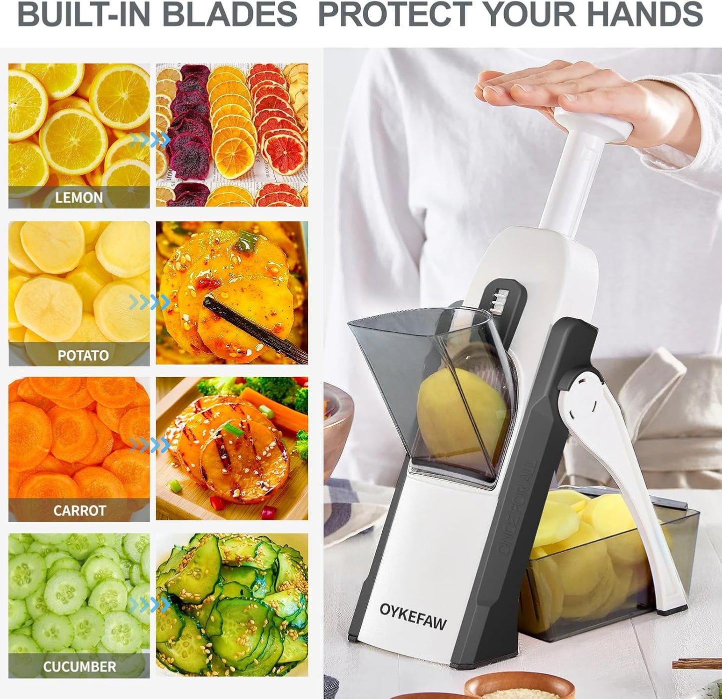 Safer Mandoline Slicer For Kitchen, Potato Slicer for Chips, Vegetable & Food Cutter, Thickness Adjustable 0.1-8 mm, Kitchen Faster Slice Artifact (Only Slicer)