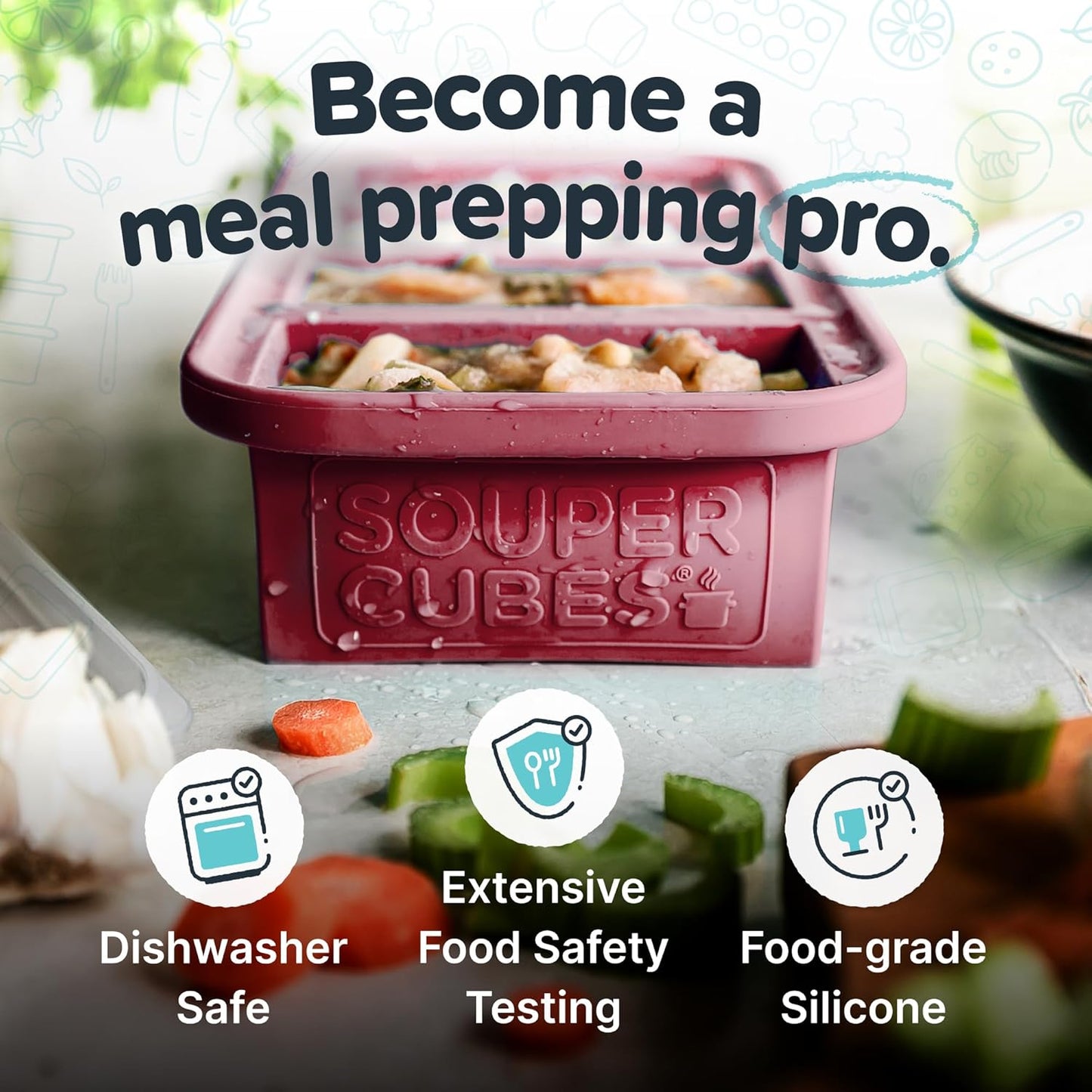 Souper Cubes 1 Cup Silicone Freezer Molds - Soup Cubes Perfect for Storing Broth, Rice, Leftovers and More - Silicone Freezer Trays with Lids for Meal Prep - Cranberry - 1-Pack