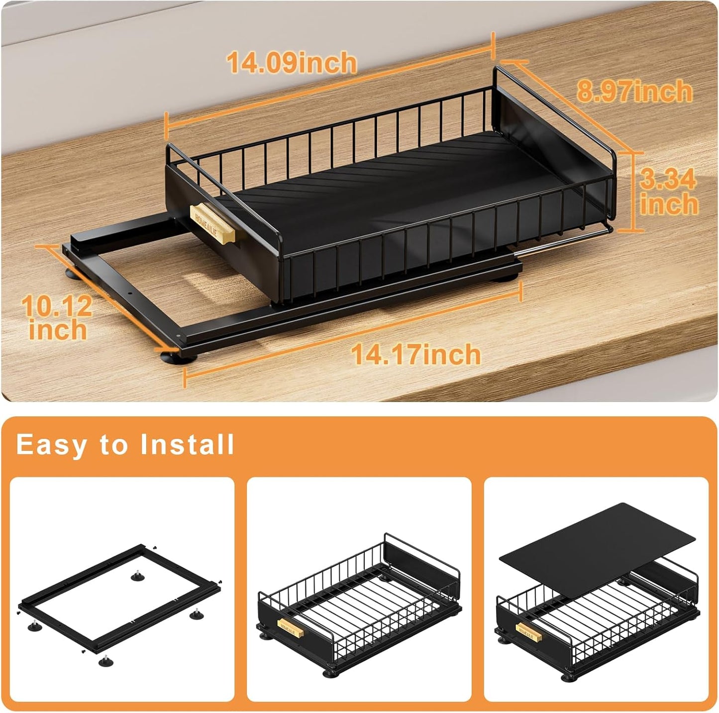 Under Sink Organizer, 2 Packs Under Sink Organizers and Storage, Slide Out Pull Out Cabinet Organizer Shelf with Metal Drawers for Kitchen Bathroom Pantry, Black