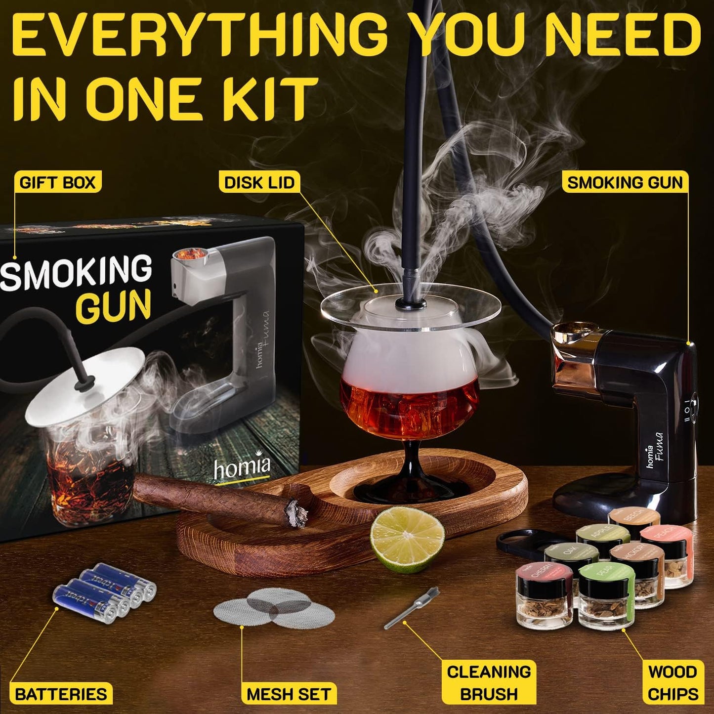 Cocktail Smoker Kit - Whiskey Smoker Kit - Smoke Infuser - Starter Kit, 12 PCS, Smoker Machine with Accessories and Wood Chips - Indoor Smoker - Gift for Men