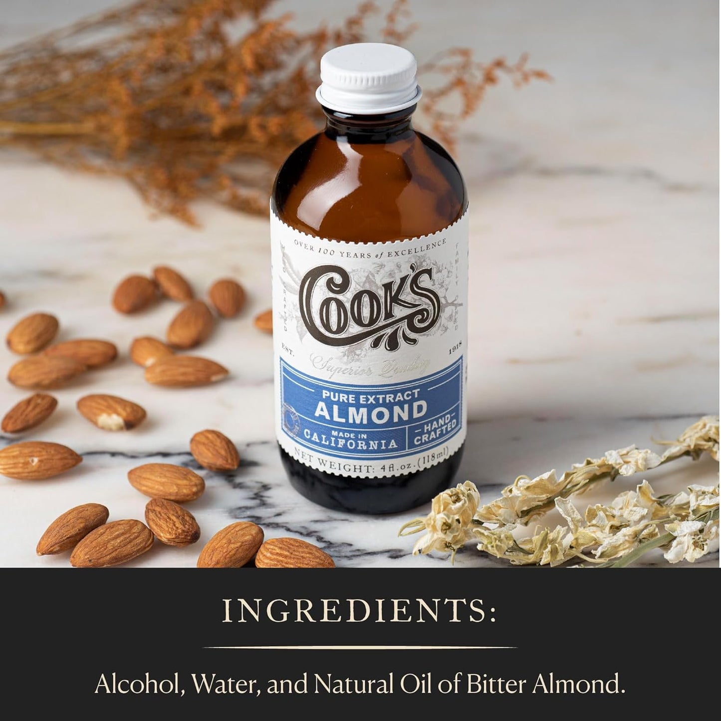 Cook’s, Pure Almond Extract for Baking, Cooking, and Mixology, Allergen Free Almond Flavoring Extract, 32 oz